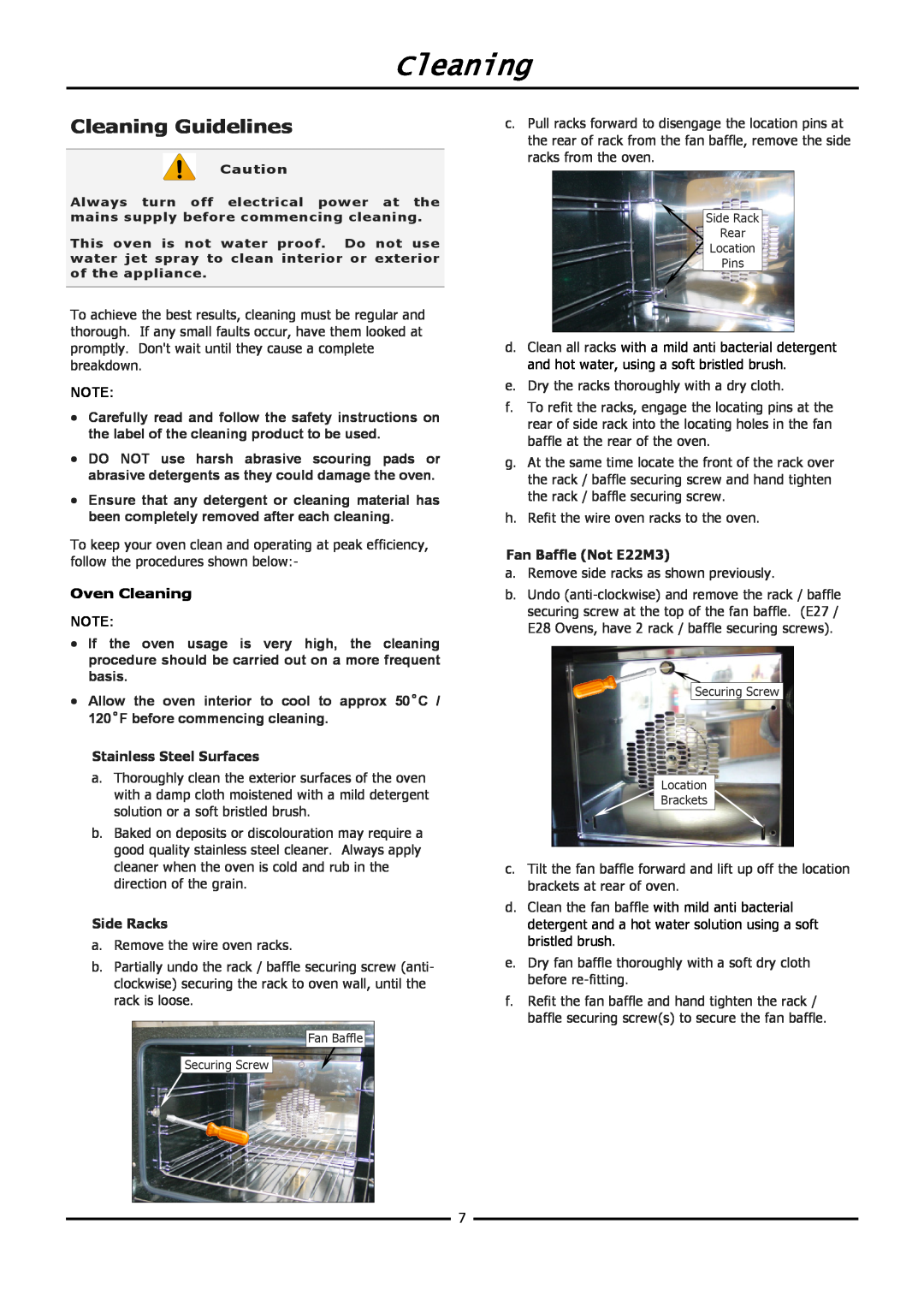 Moffat E20M operation manual Cleaning Guidelines 