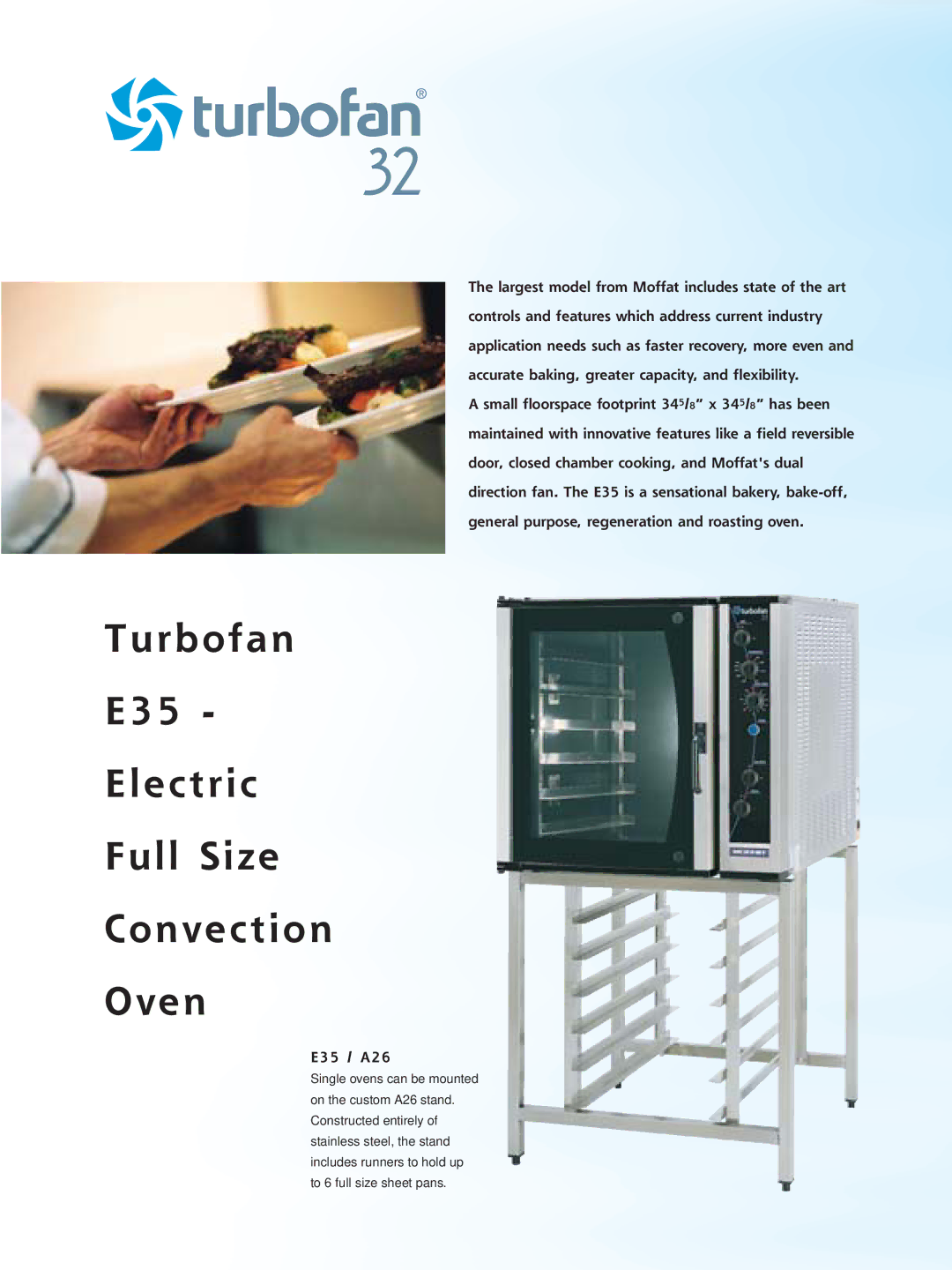 Moffat E25 manual Turbofan E35 Electric Full Size Convection Oven, E35 / A26 