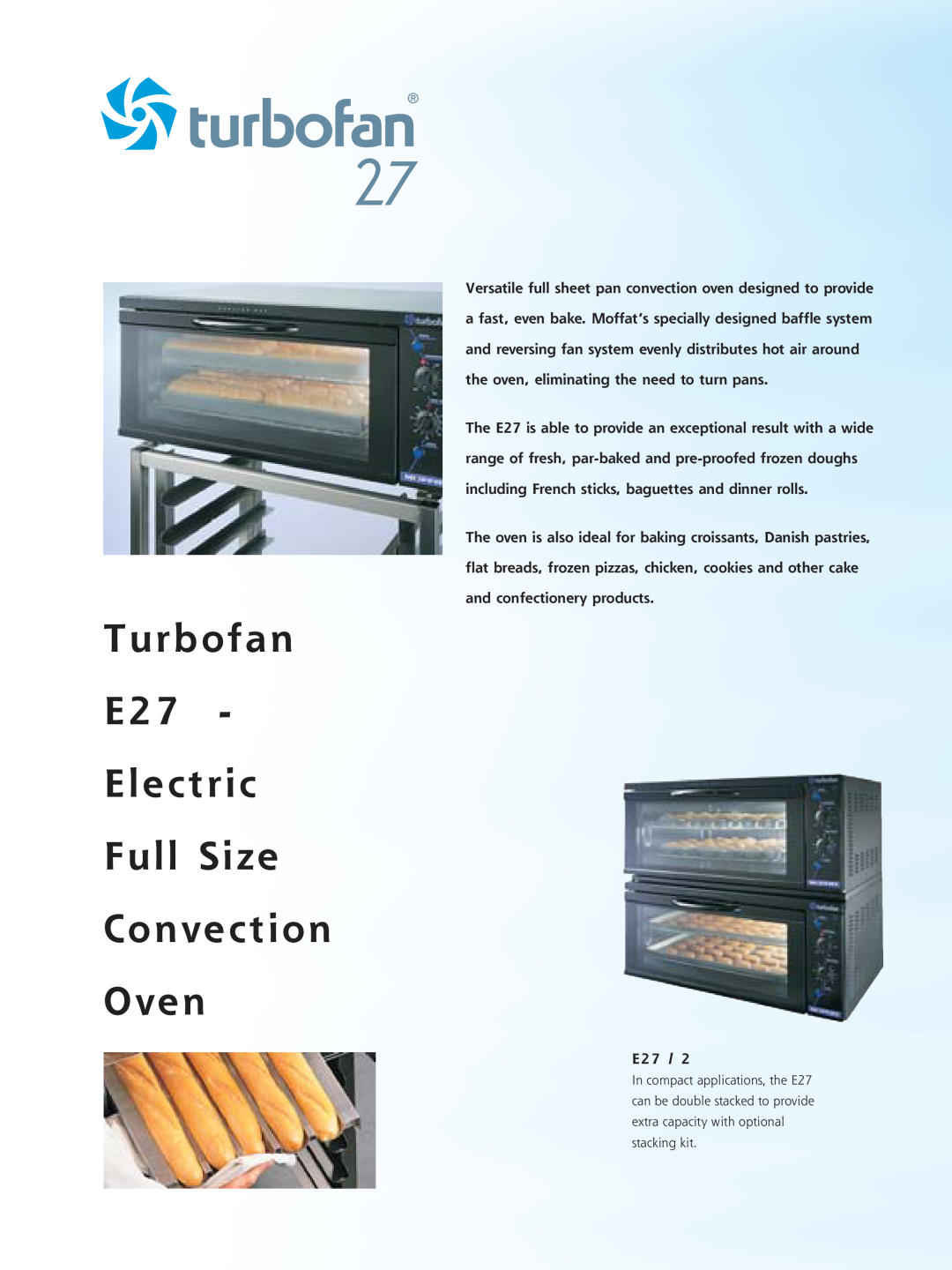 Moffat E25 manual Turbofan E27 Electric Full Size Convection Oven 
