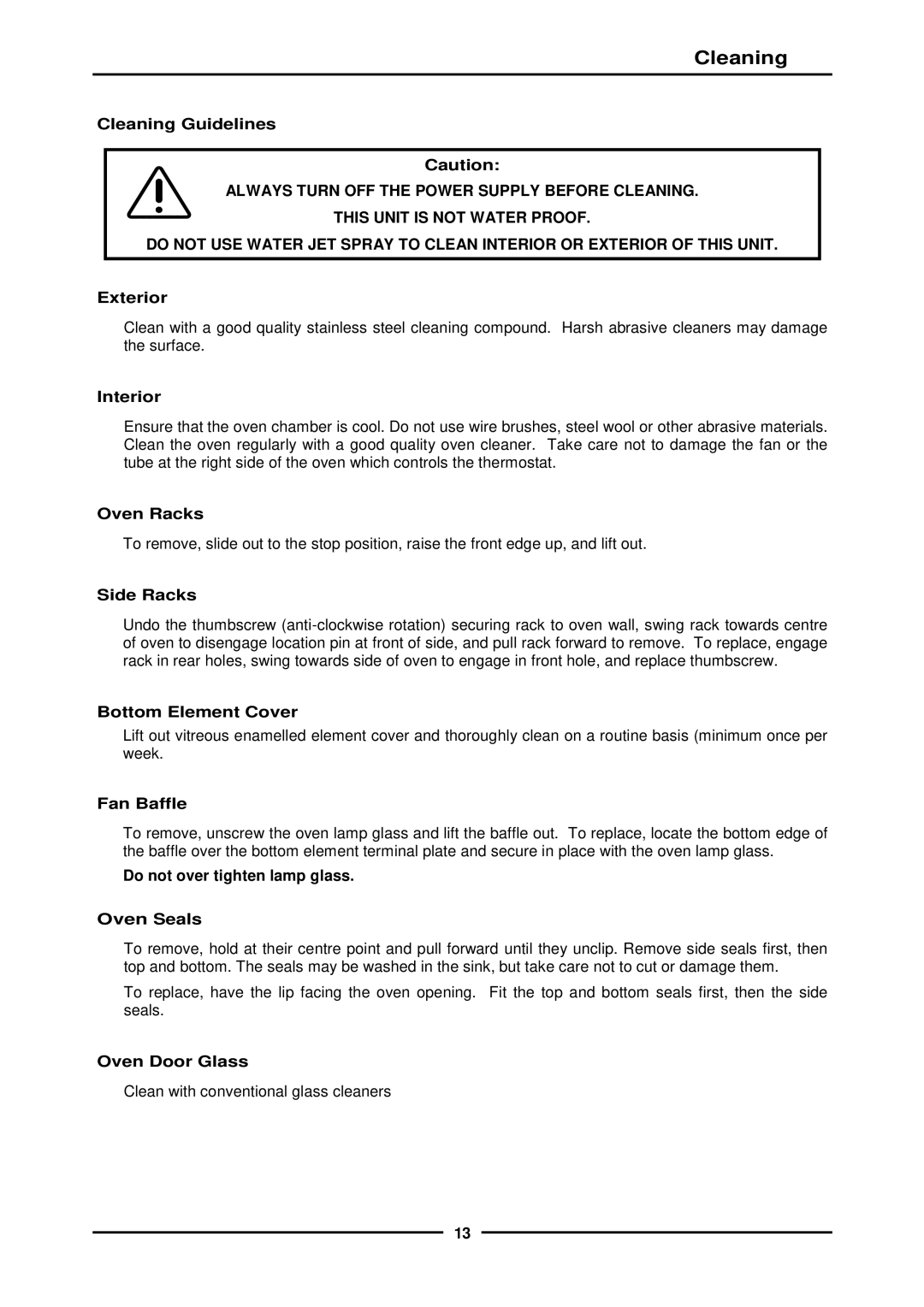 Moffat E311MS operation manual Cleaning 