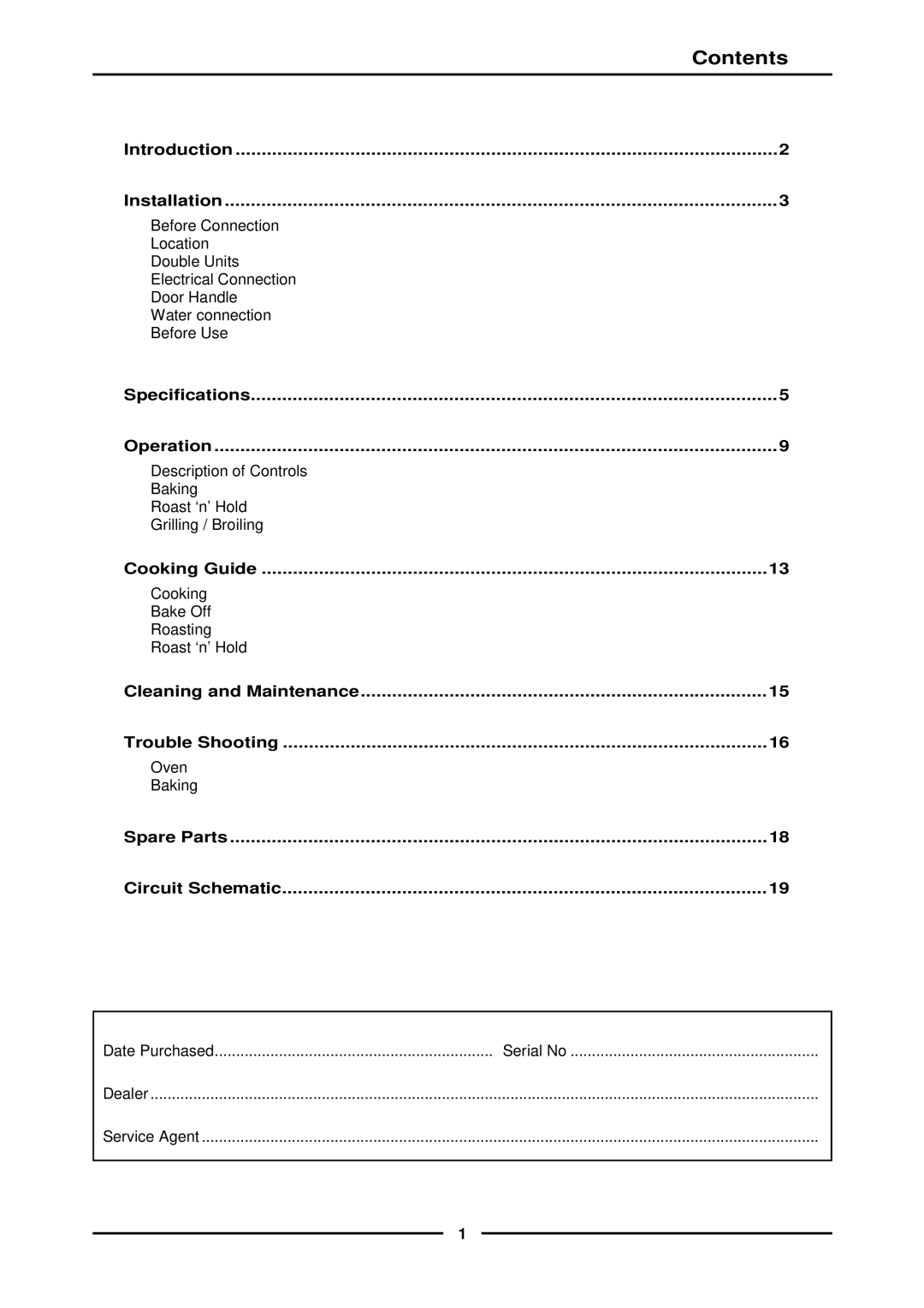 Moffat E311MS operation manual Contents 