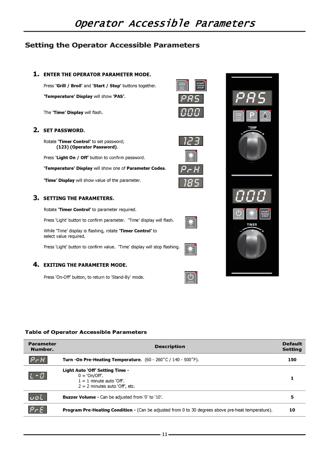 Moffat E31D4 operation manual Setting the Operator Accessible Parameters 