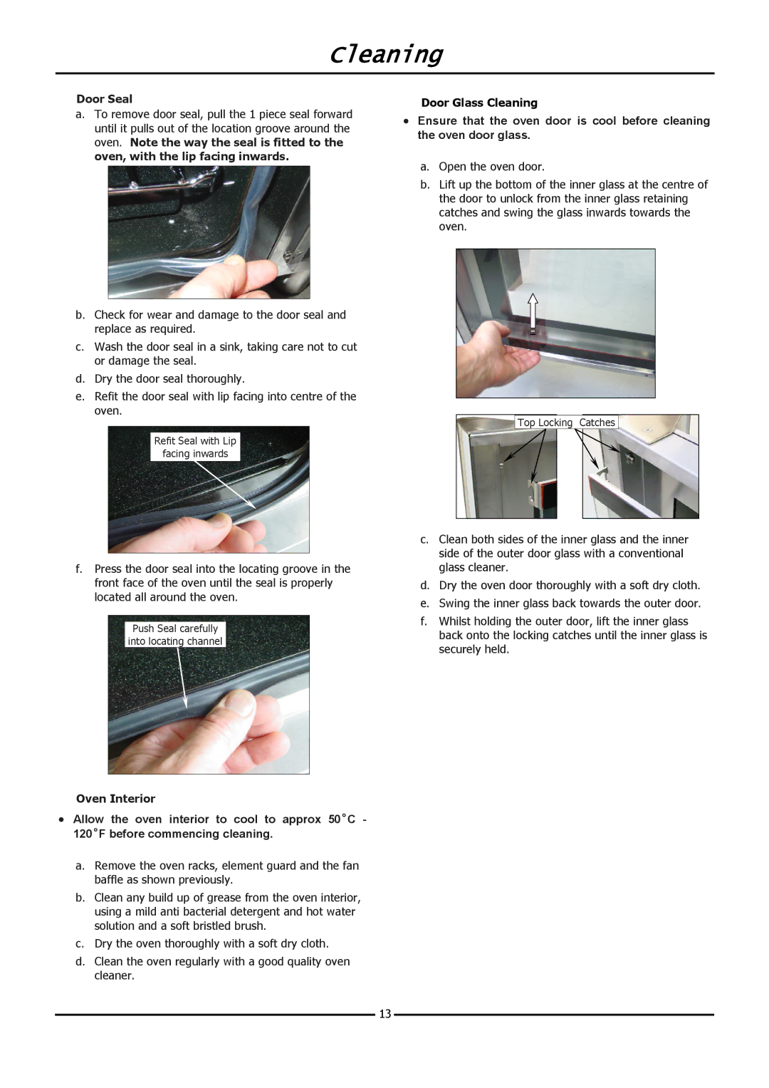 Moffat E31D4 operation manual Door Seal, Door Glass Cleaning, Oven Interior 