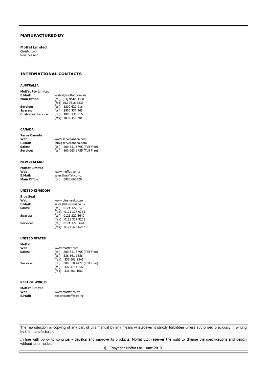 Moffat E31D4 operation manual Manufactured by 