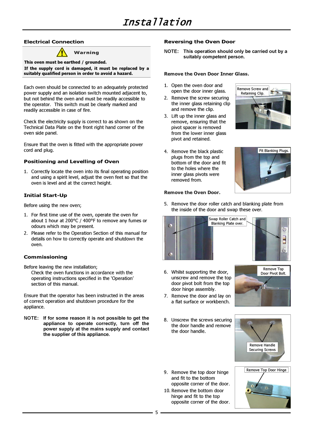 Moffat E31D4 operation manual Remove the Oven Door Inner Glass 