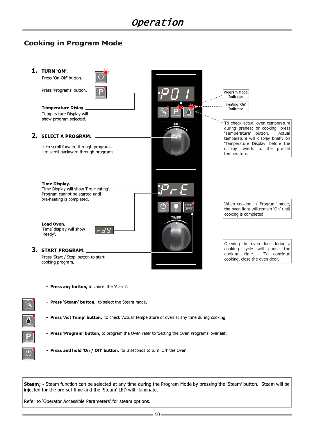 Moffat E32D5 operation manual Cooking in Program Mode, Select a Program, Start Program 