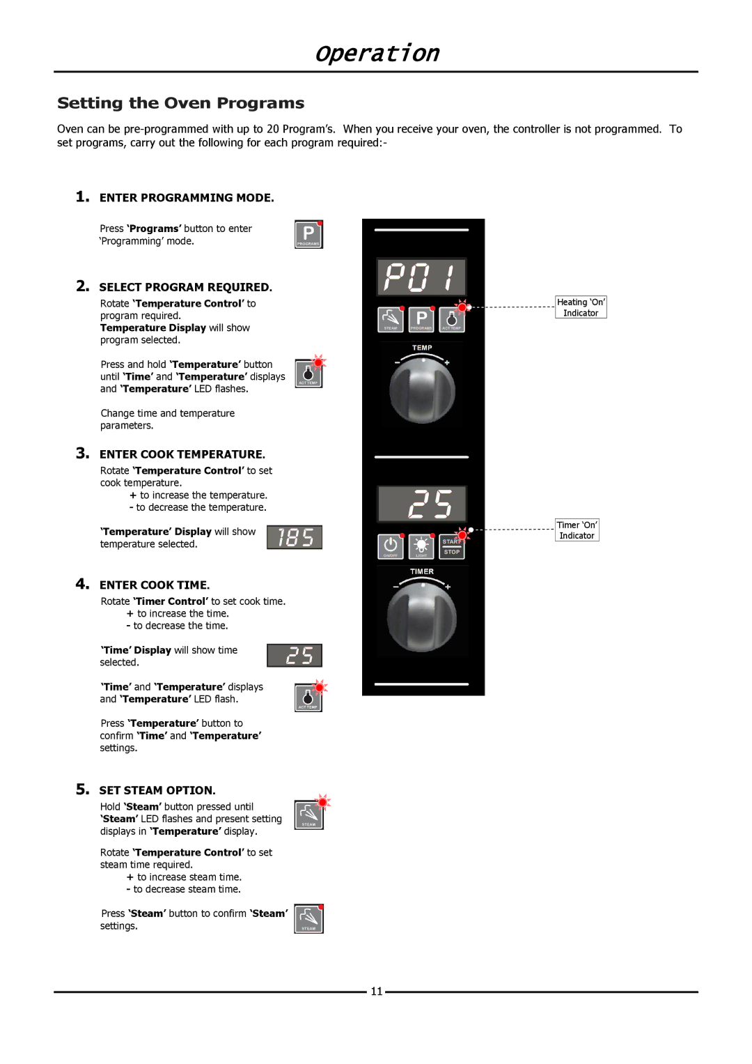 Moffat E32D5 operation manual Setting the Oven Programs 