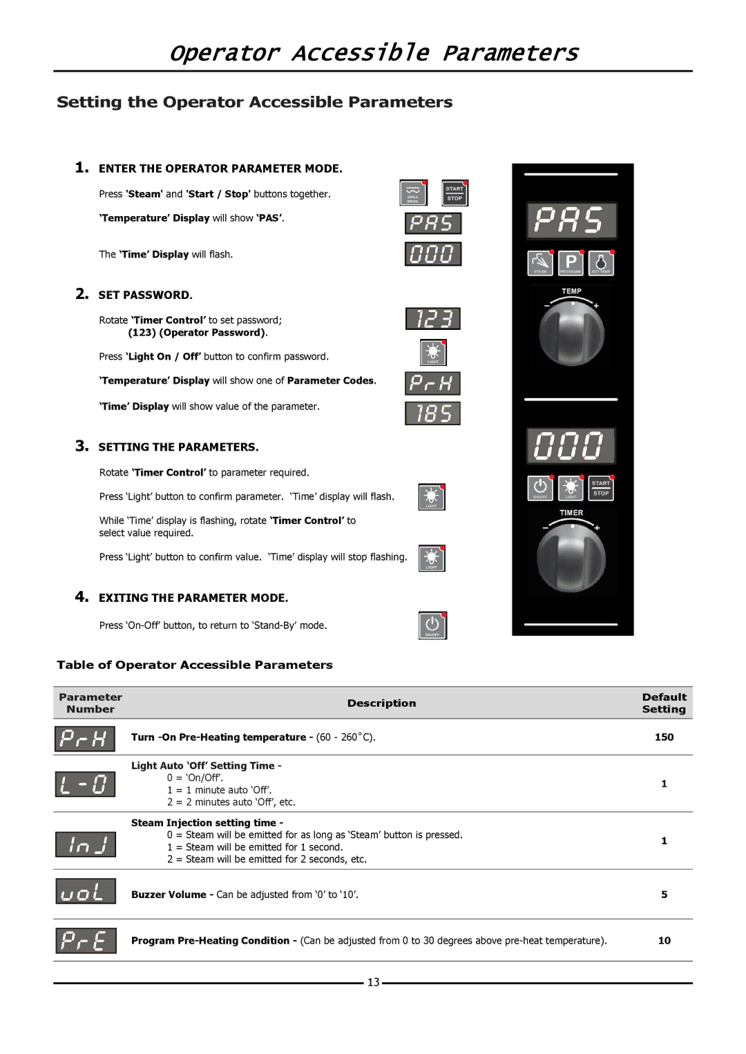 Moffat E32D5 operation manual Setting the Operator Accessible Parameters 