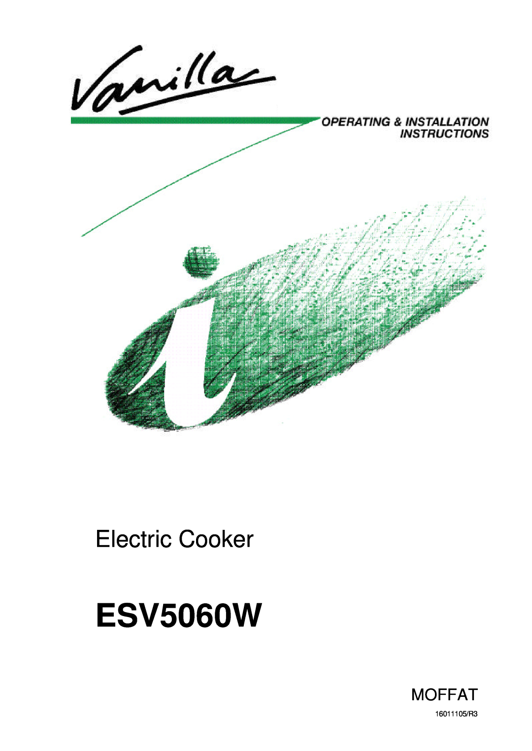 Moffat ESV5060W manual Electric Cooker, Moffat, 16011105/R3 