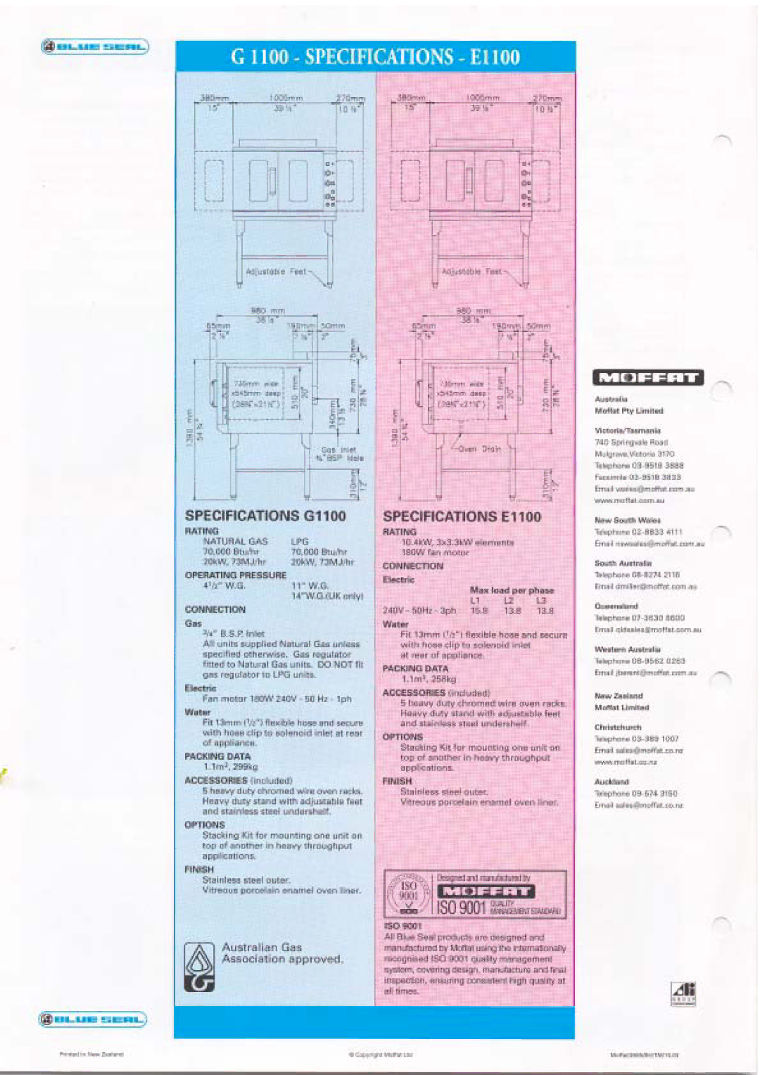 Moffat G1100, E100 manual 