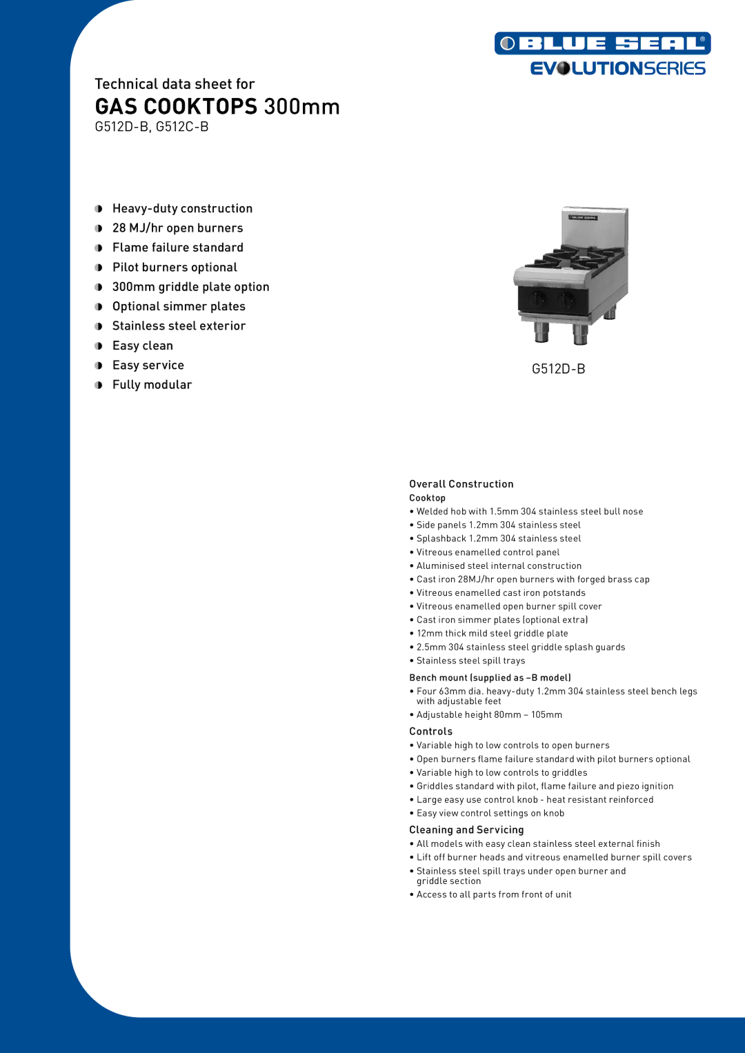 Moffat manual GAS Cooktops 300mm, G512D-B, G512C-B 