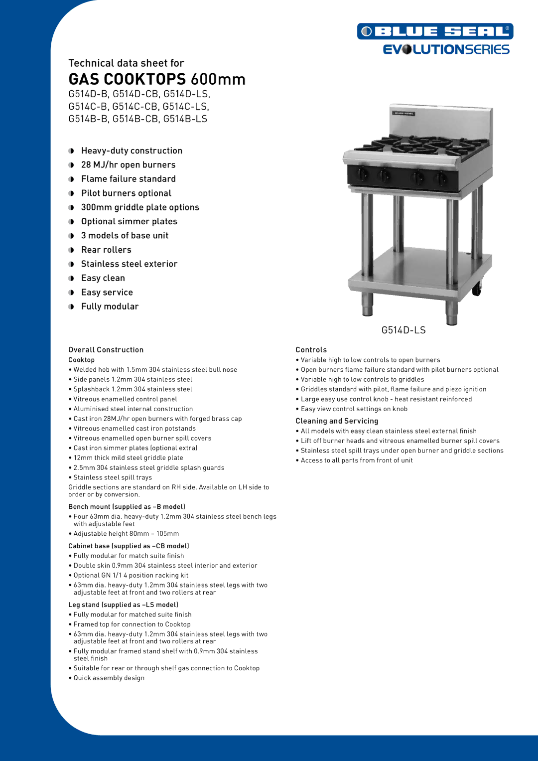 Moffat G514D-CB, G514D-LS, G514D-B, G514C-LS, G514B-LS, G514C-B manual Overall Construction, Controls, Cleaning and Servicing 