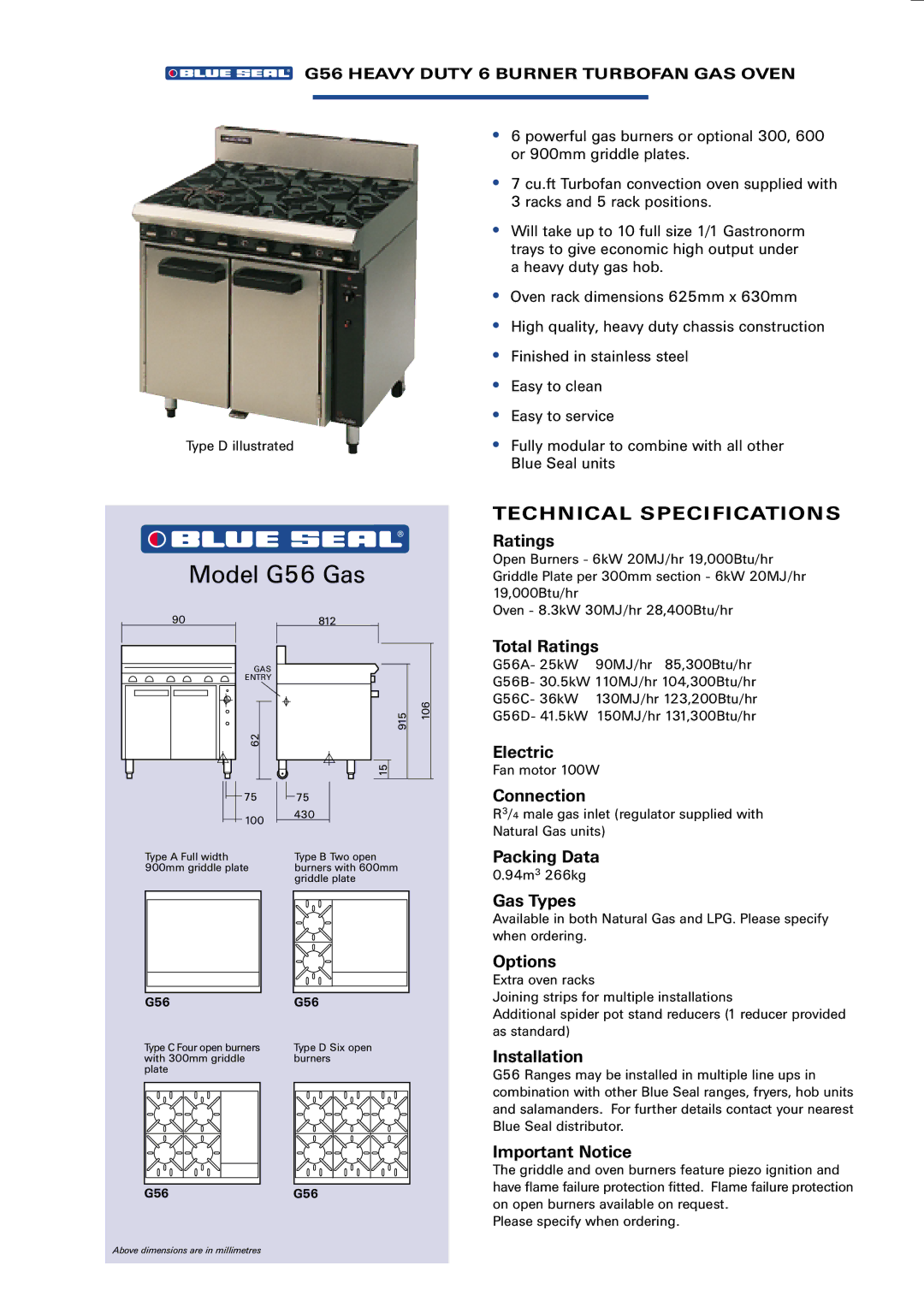 Moffat E56, G58 manual Model G56 Gas 