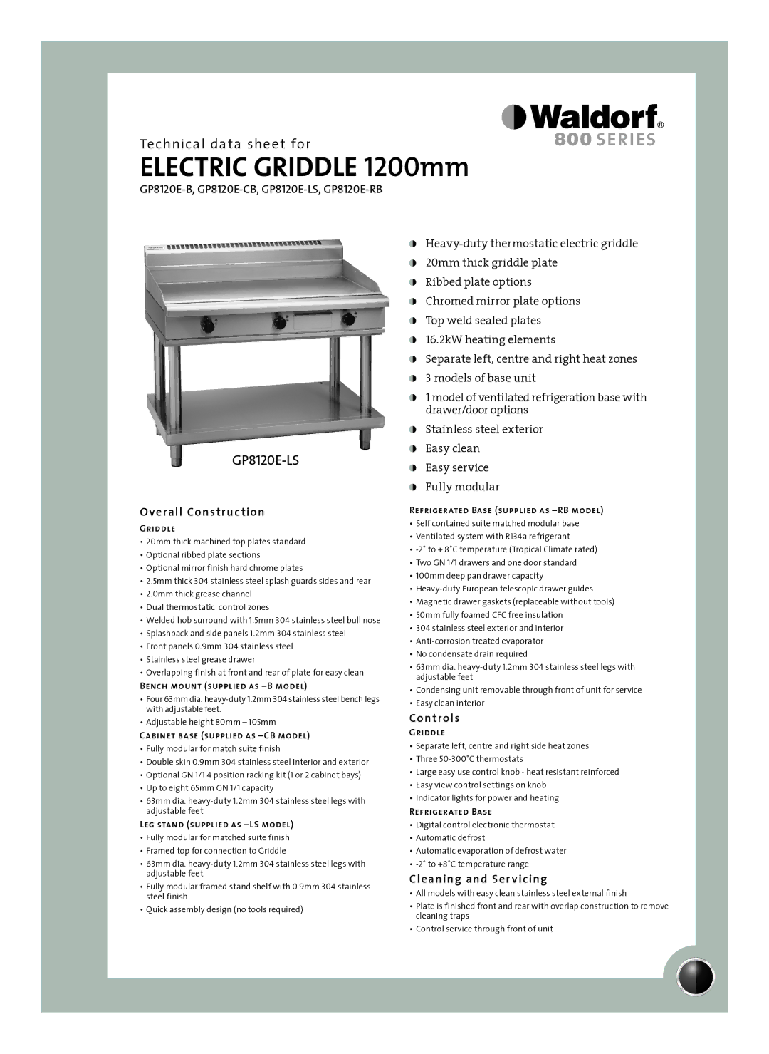 Moffat GP8120E-RB, GP8120E-CB, GP8120E-B, GP8120E-LS manual Overall Construction, Controls, Cleaning and Ser vicing 