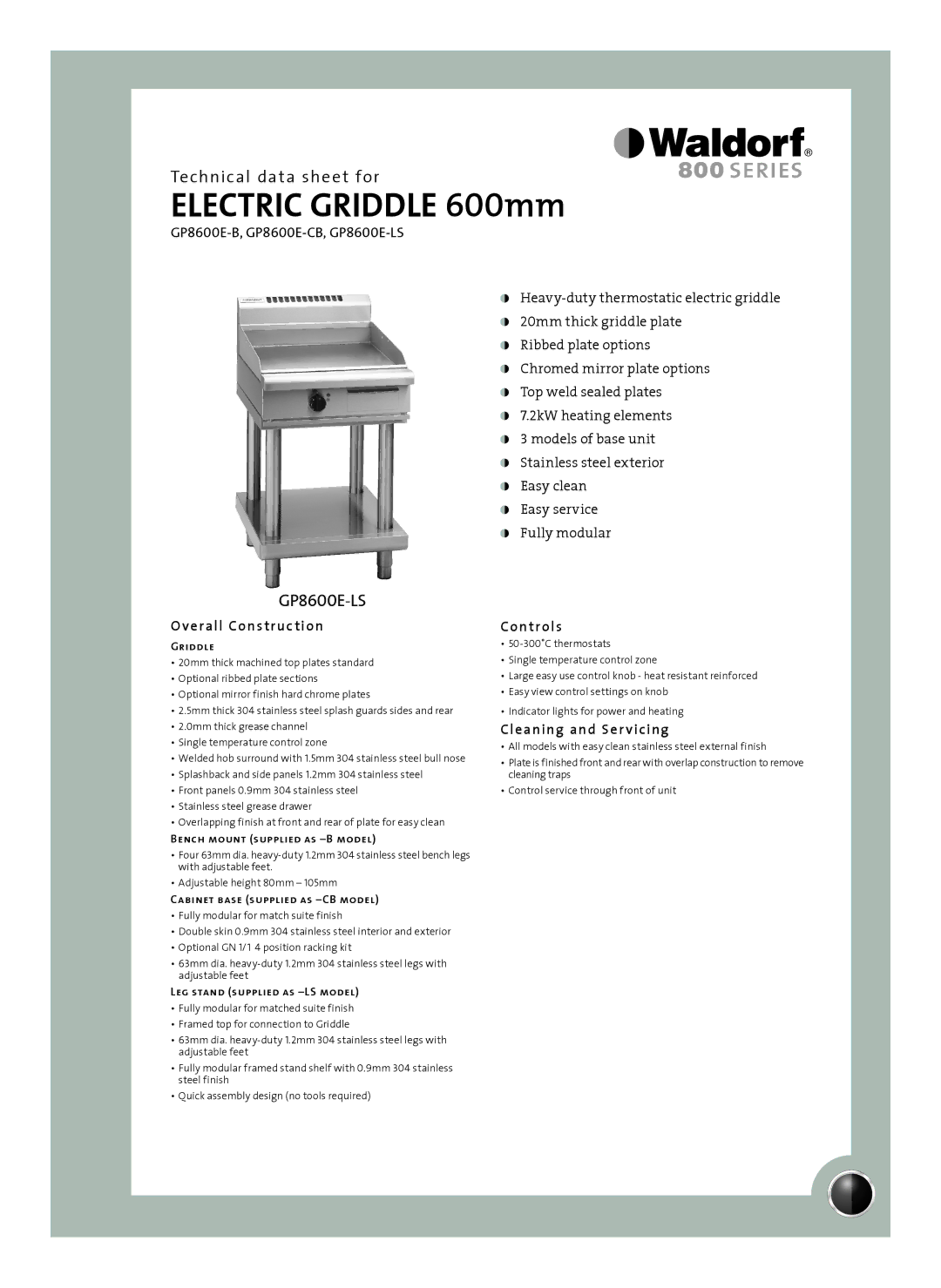 Moffat GP8600E-B, GP8600E-CB, GP8600E-LS manual Overall Construction, Controls, Cleaning and Ser vicing 