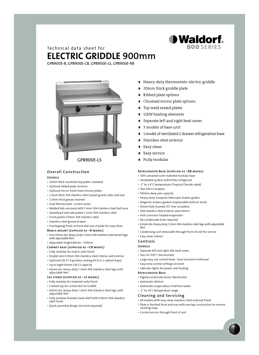 Moffat GP8900E-LS, GP8900E-RB, GP8900E-B, GP8900E-CB manual Overall Construction, Controls, Cleaning and Ser vicing 