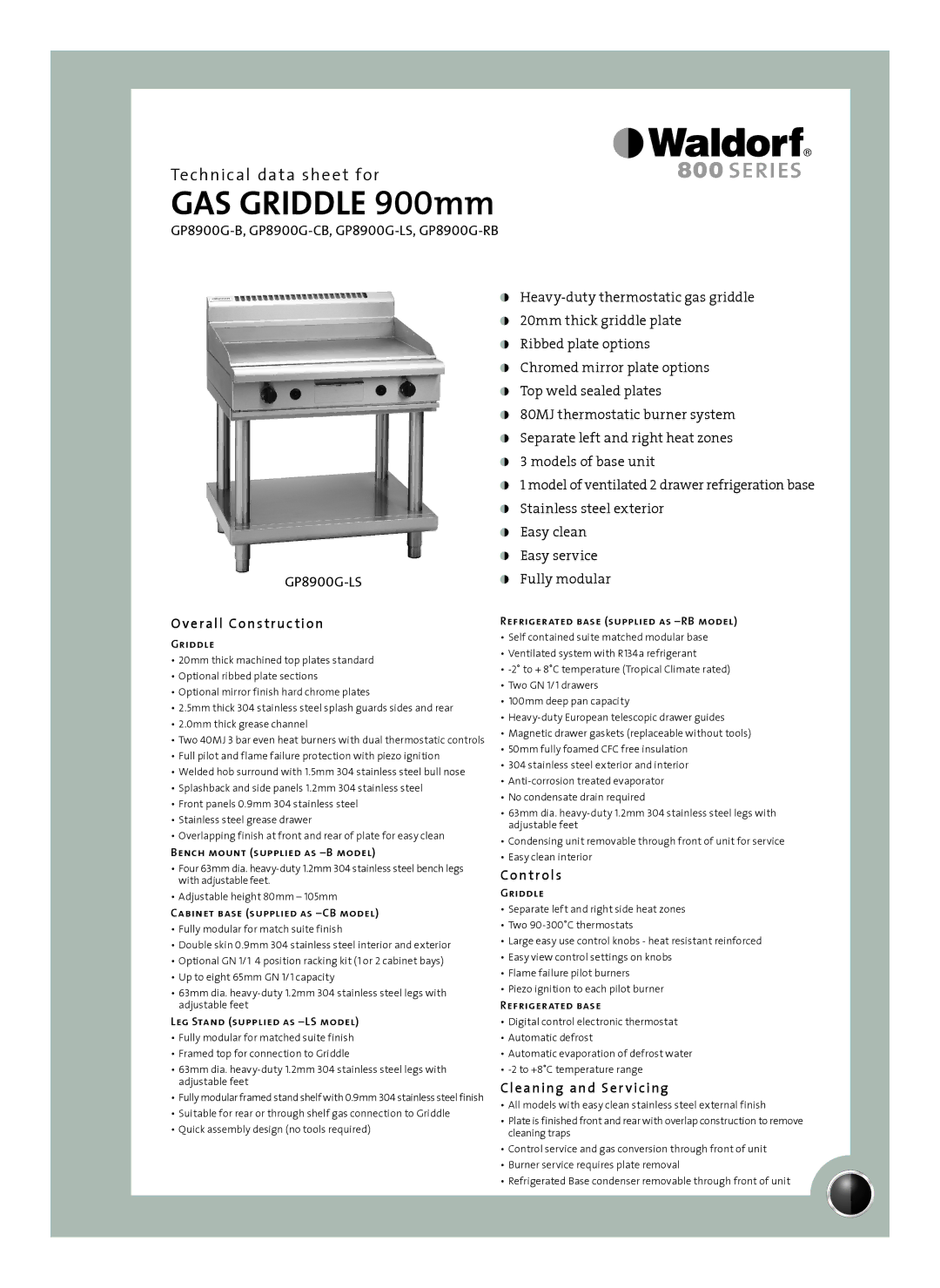 Moffat GP8900G-RB, GP8900G-LS, GP8900G-B, GP8900G-CB manual Overall Construction, Controls, Cleaning and Ser vicing 