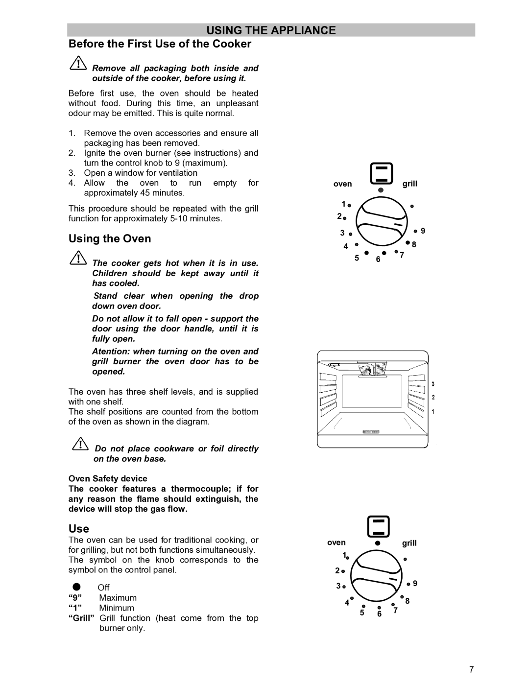 Moffat GSC 5061 manual Using the Appliance, Before the First Use of the Cooker 