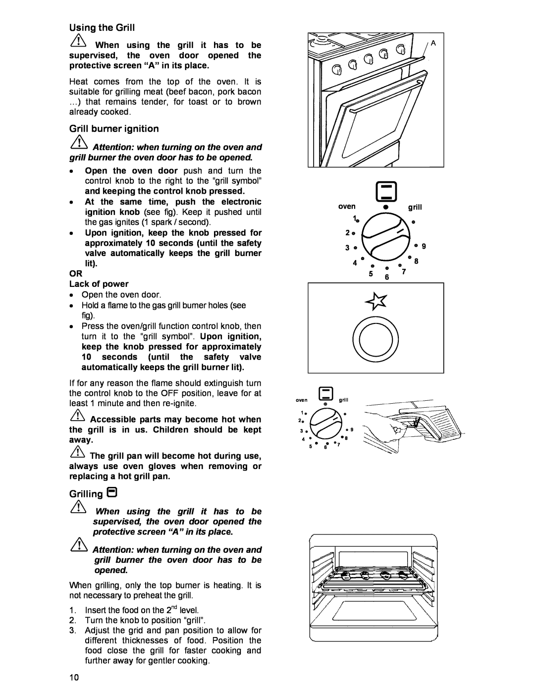 Moffat GSC 5061 manual Using the Grill, Grill burner ignition, Grilling 
