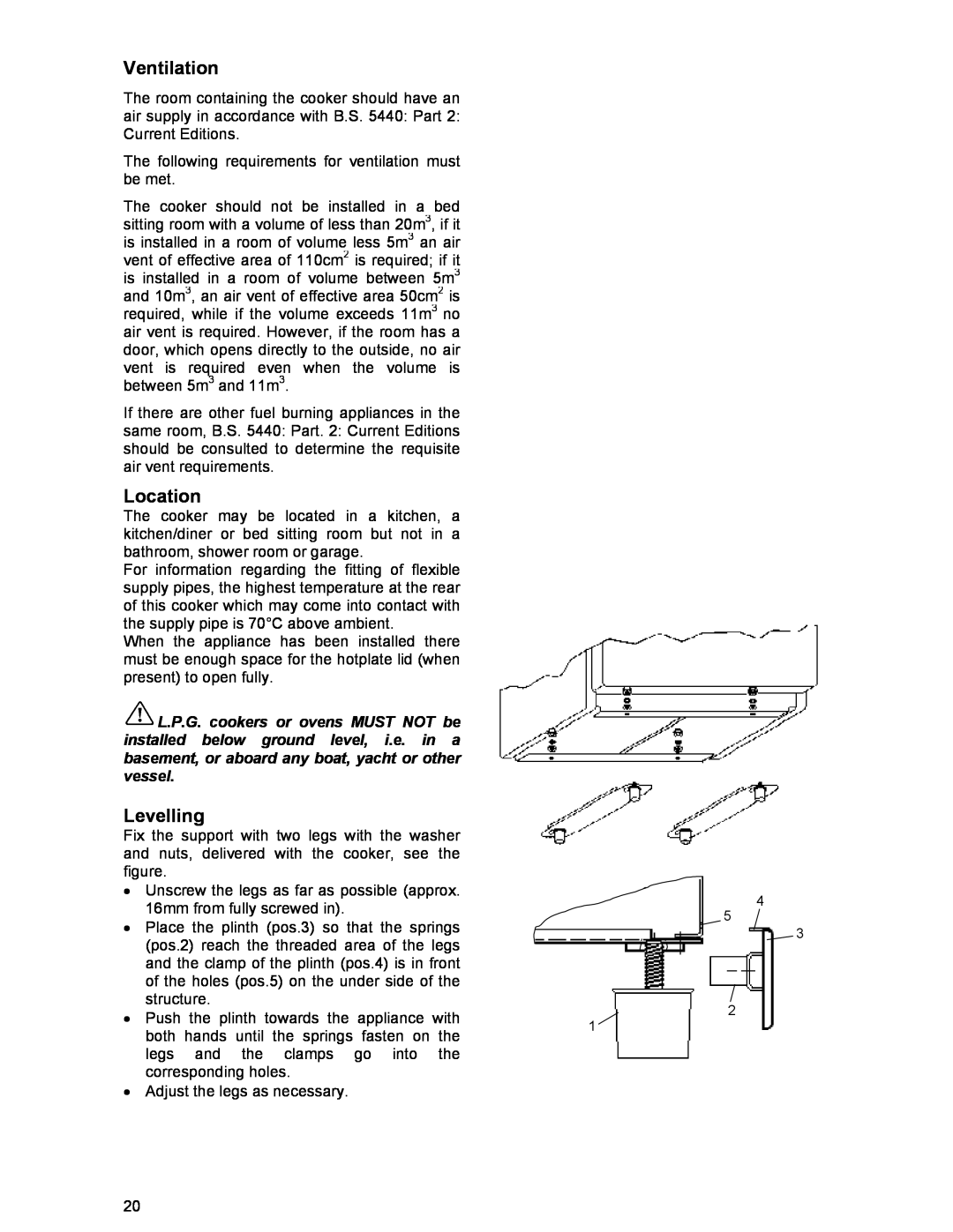 Moffat GSC 5061 manual Ventilation, Location, Levelling 