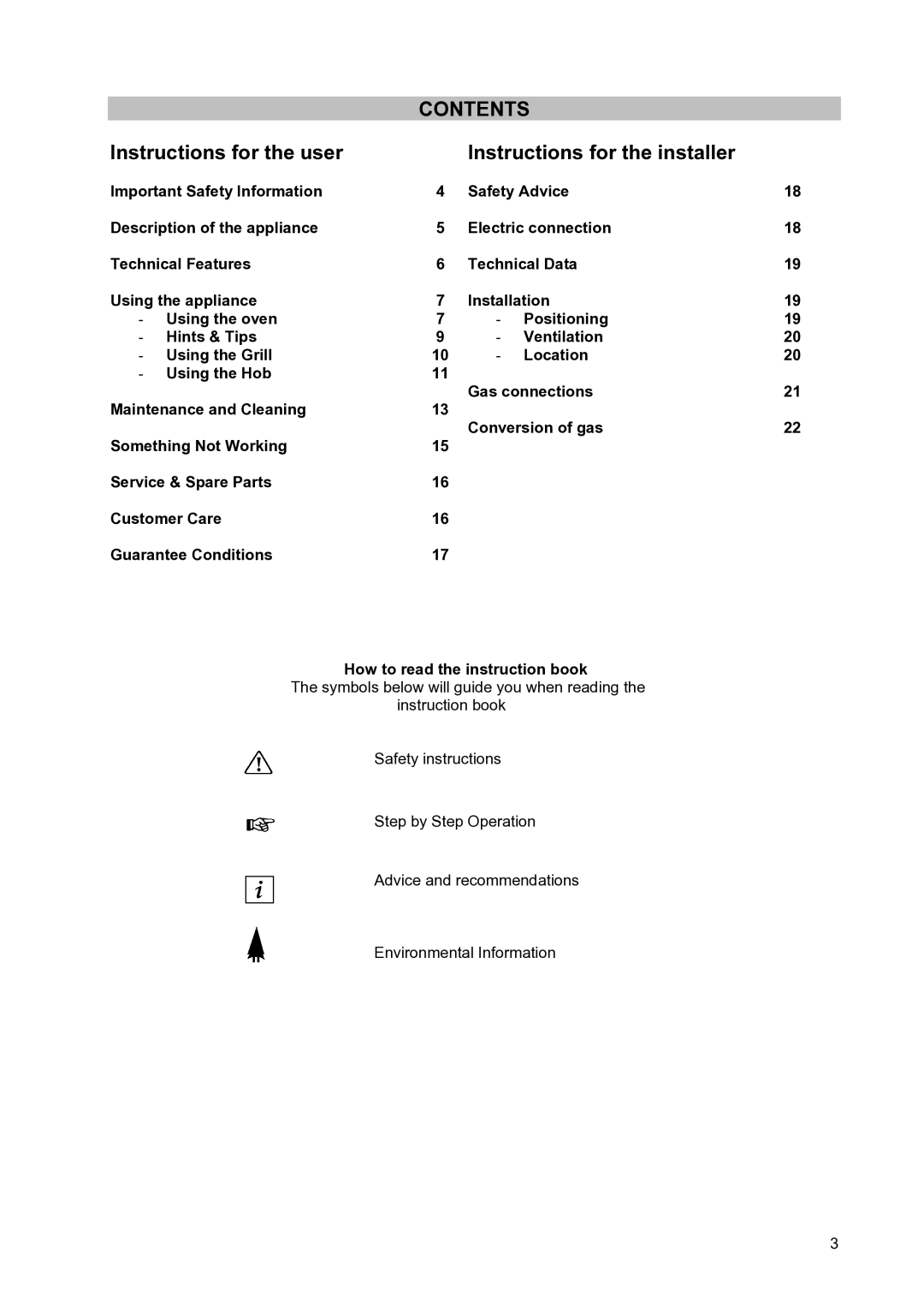 Moffat GSC 5062 manual Contents 