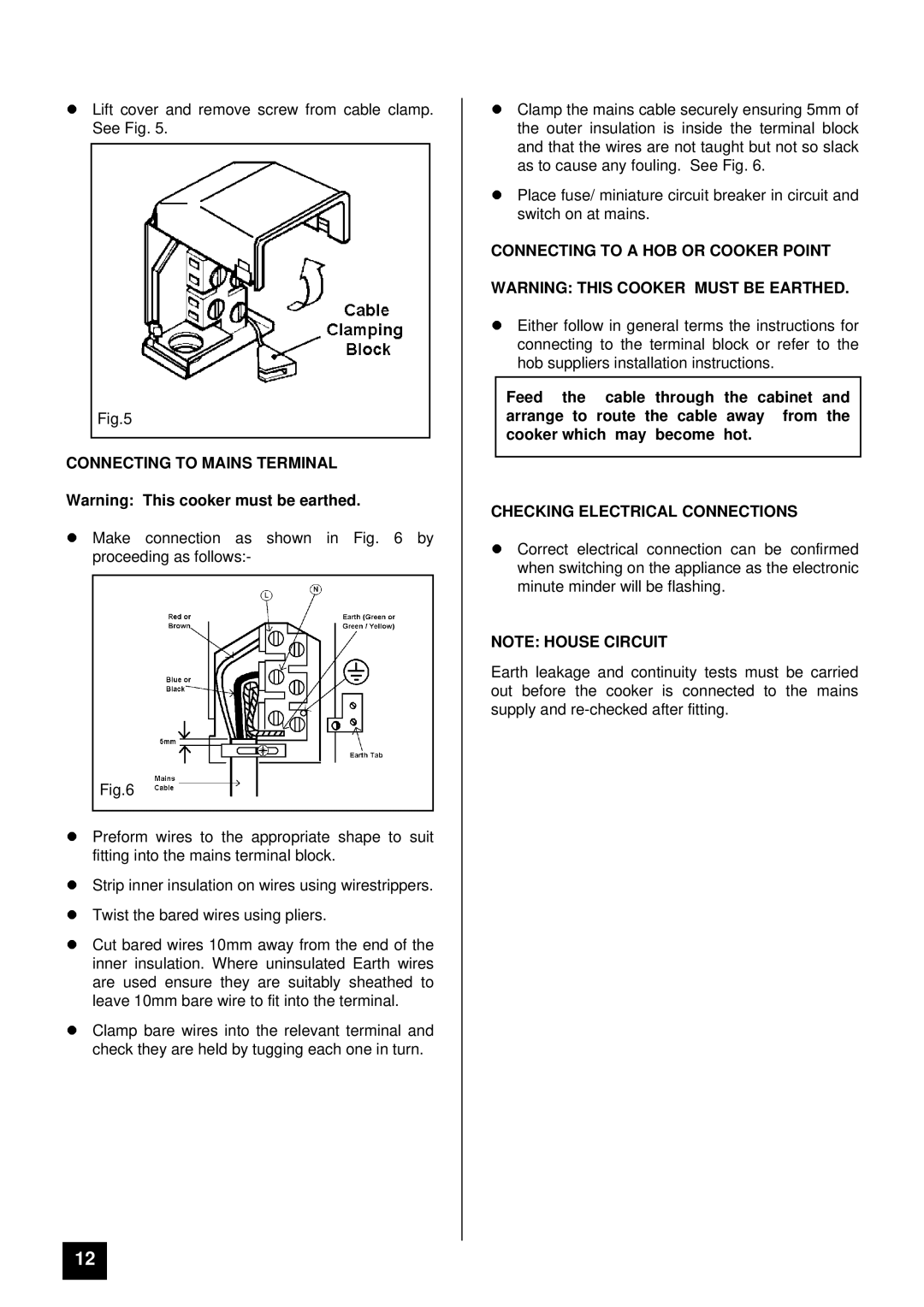 Moffat MD 900 B/W installation instructions Connecting to Mains Terminal, Connecting to a HOB or Cooker Point 