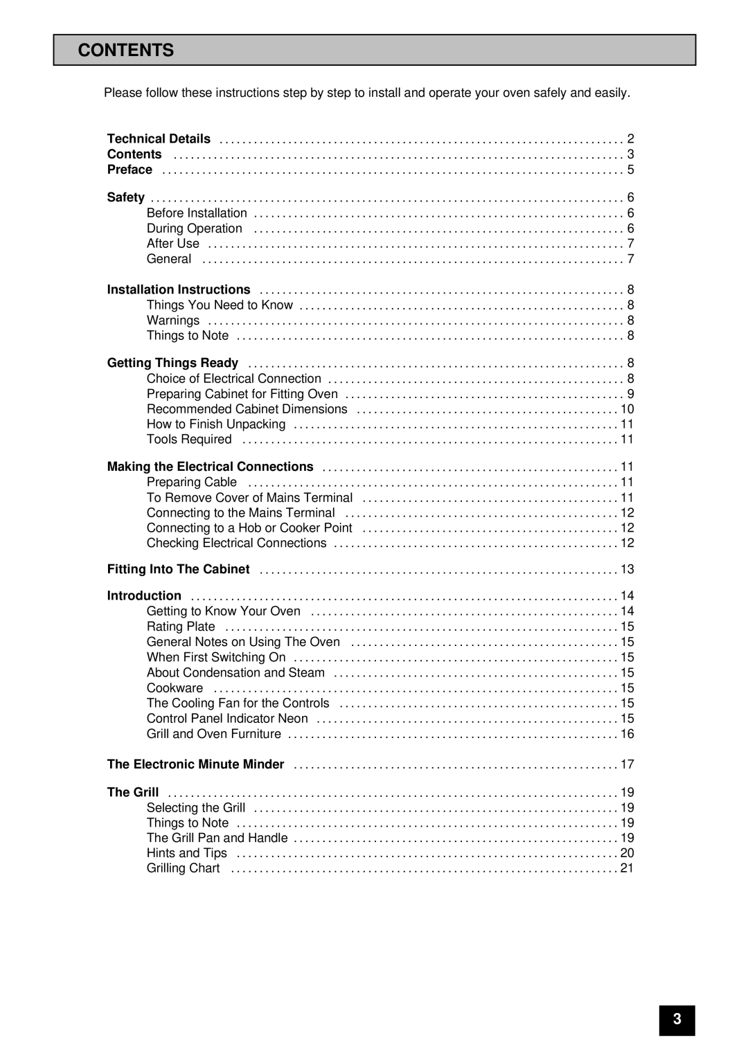 Moffat MD 900 B/W installation instructions Contents 