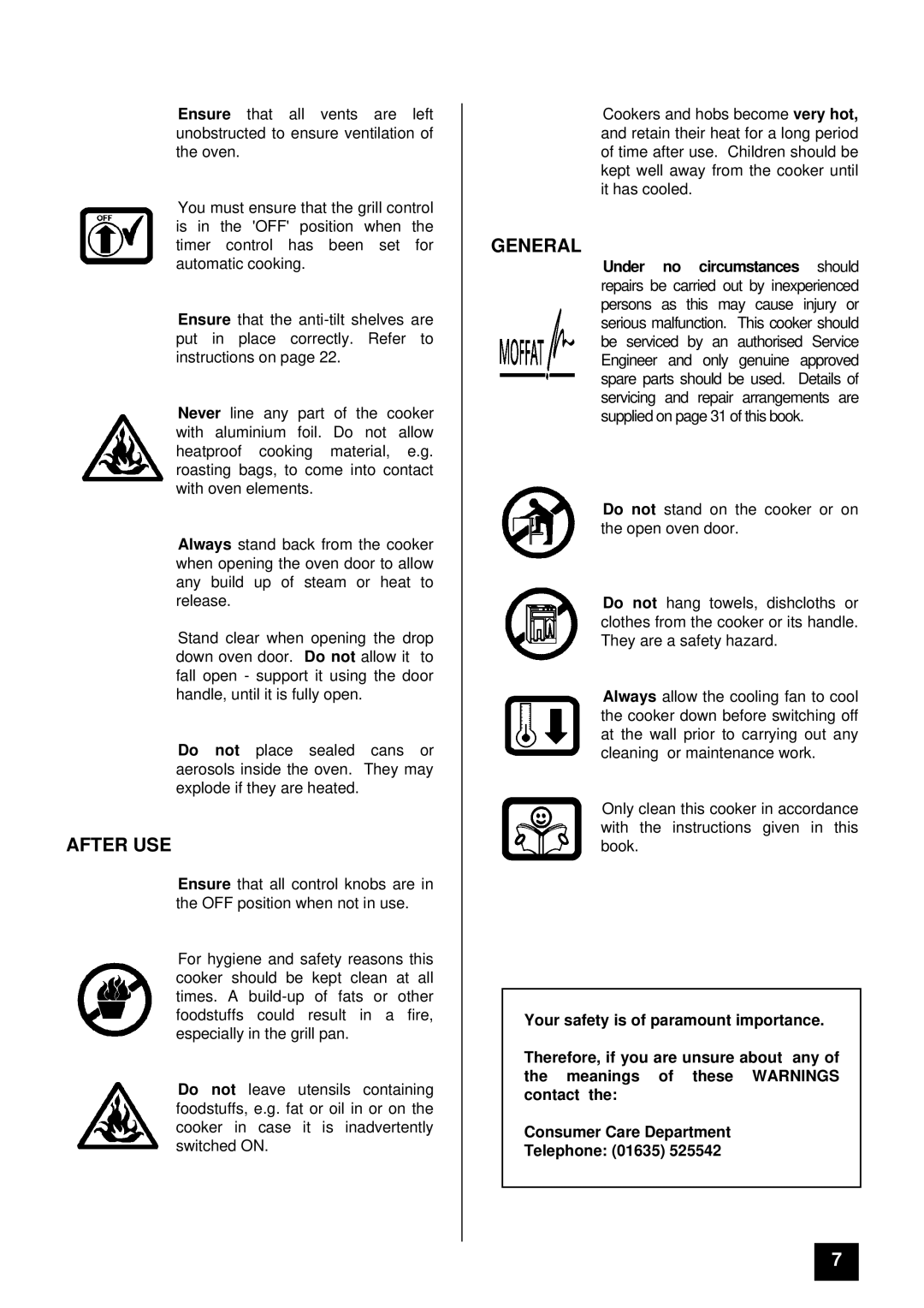 Moffat MD 900 B/W installation instructions After USE, General 