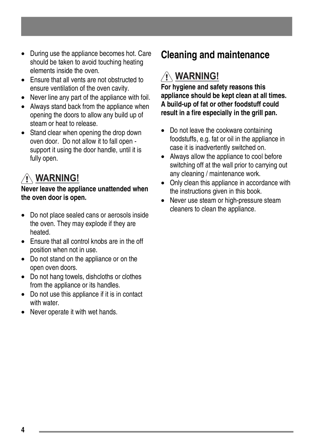 Moffat MDB900 user manual Cleaning and maintenance 