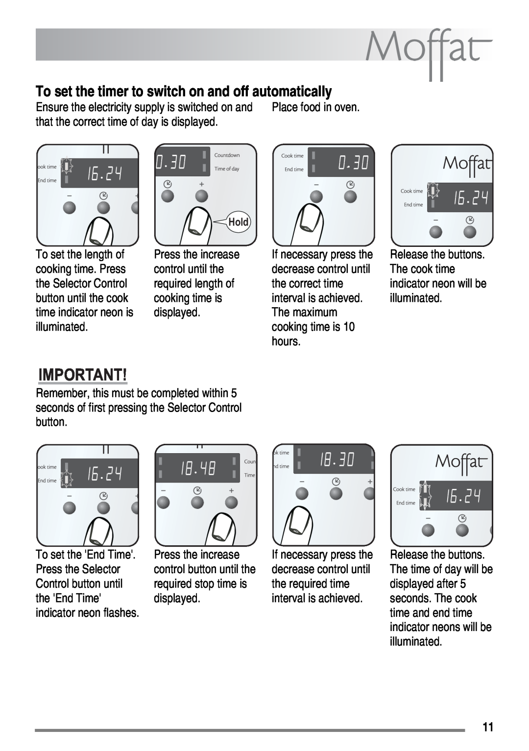 Moffat MDB900 user manual that the correct time of day is displayed 