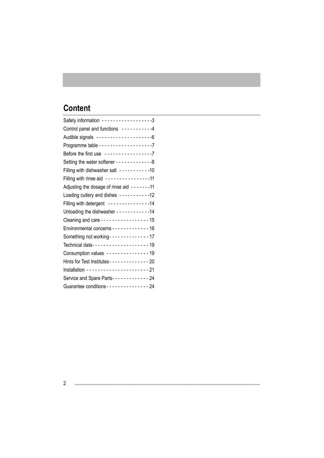 Moffat MDW 542 user manual Content 