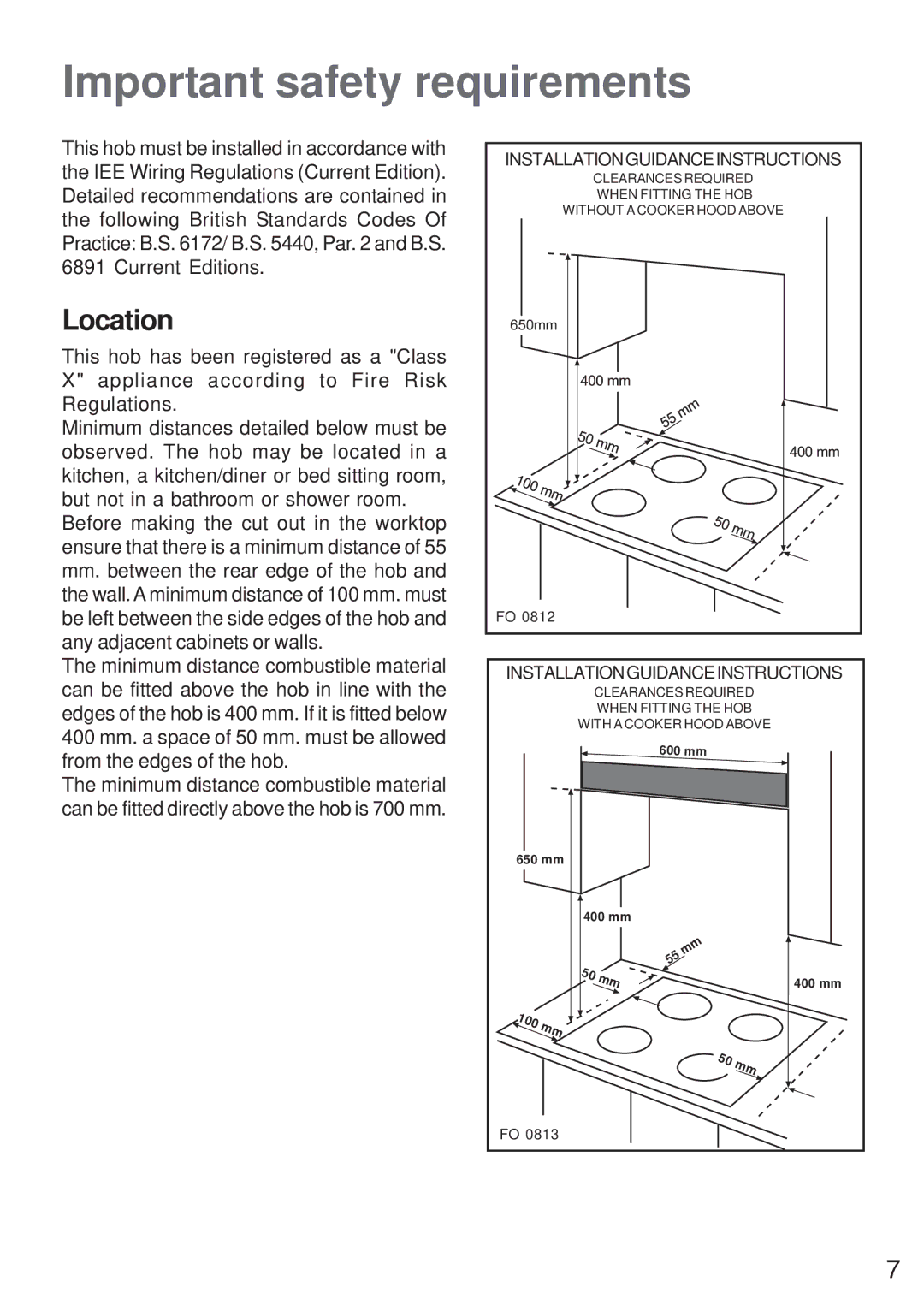 Moffat MEH 631 manual Important safety requirements, Location 