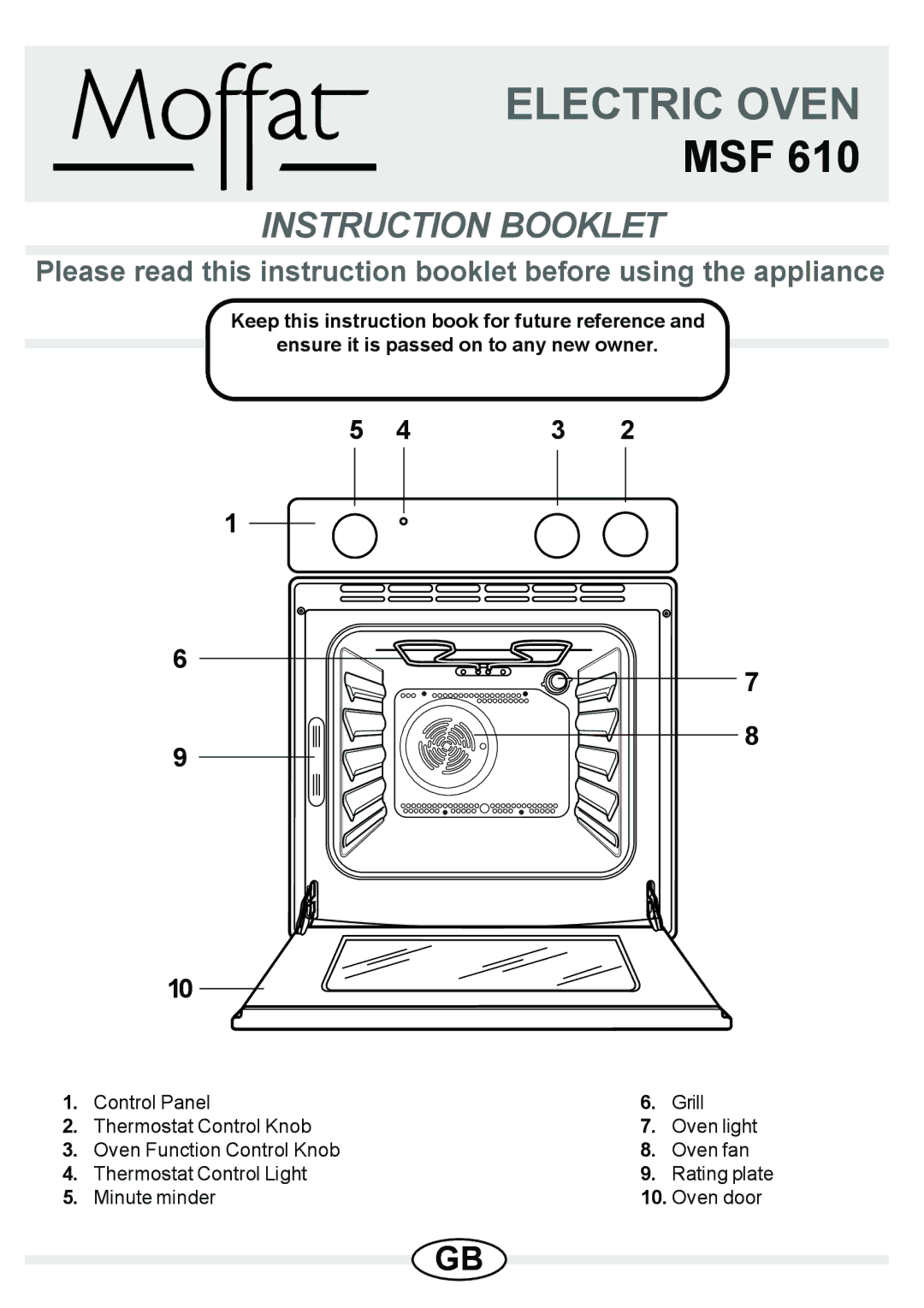 Moffat MSF 610 manual Electric Oven, Minute minder Oven door 