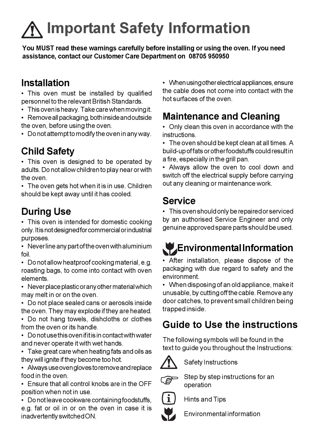 Moffat MSF 610 manual Important Safety Information 