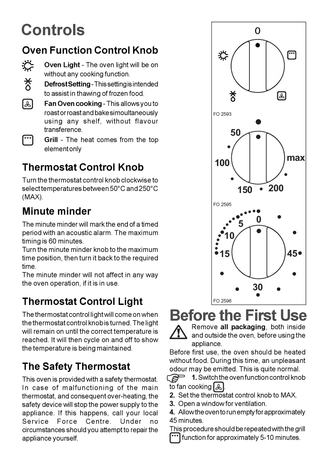 Moffat MSF 610 manual Controls, Before the First Use 