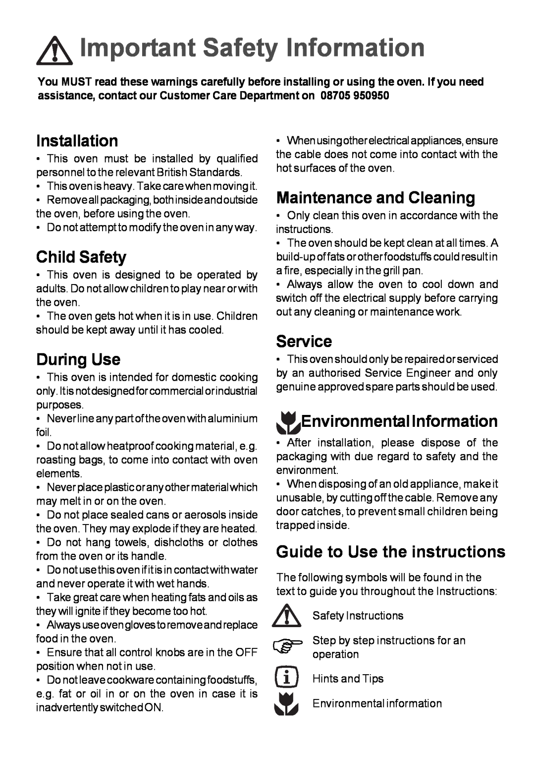 Moffat MSF 610 Important Safety Information, Installation, Child Safety, During Use, Maintenance and Cleaning, Service 