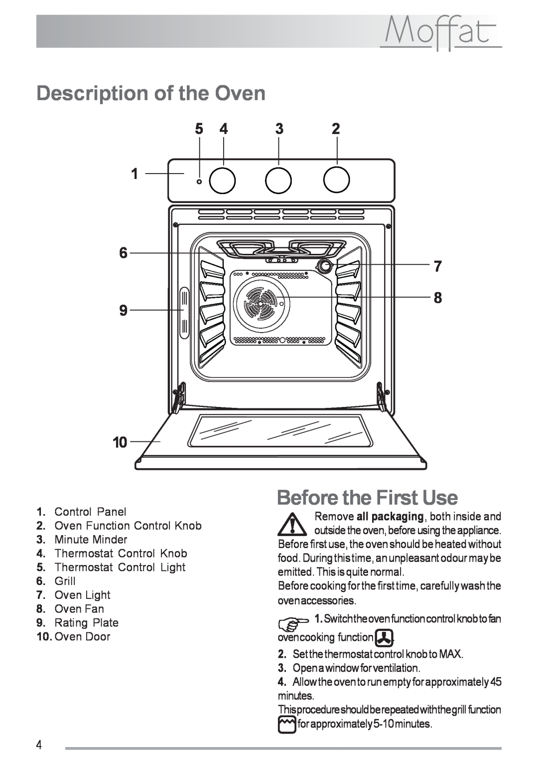 Moffat MSF 611 manual Description of the Oven, Before the First Use, 5 1 6 9 