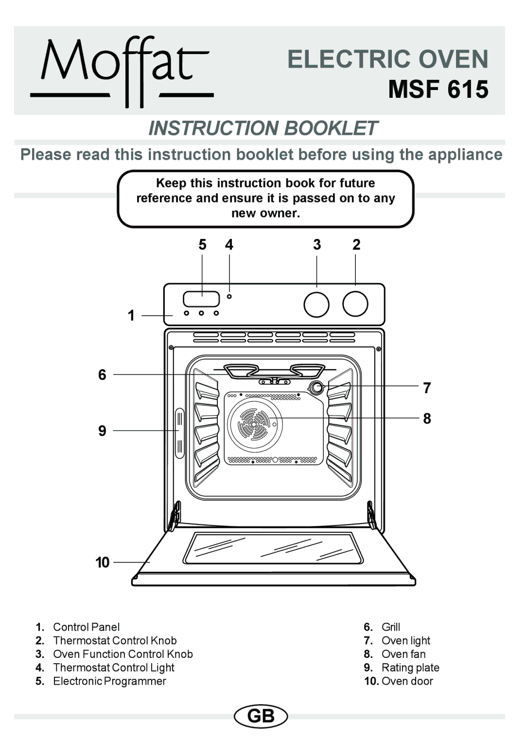 Moffat MSF 615 manual Electric Oven, Electronic Programmer Oven door 