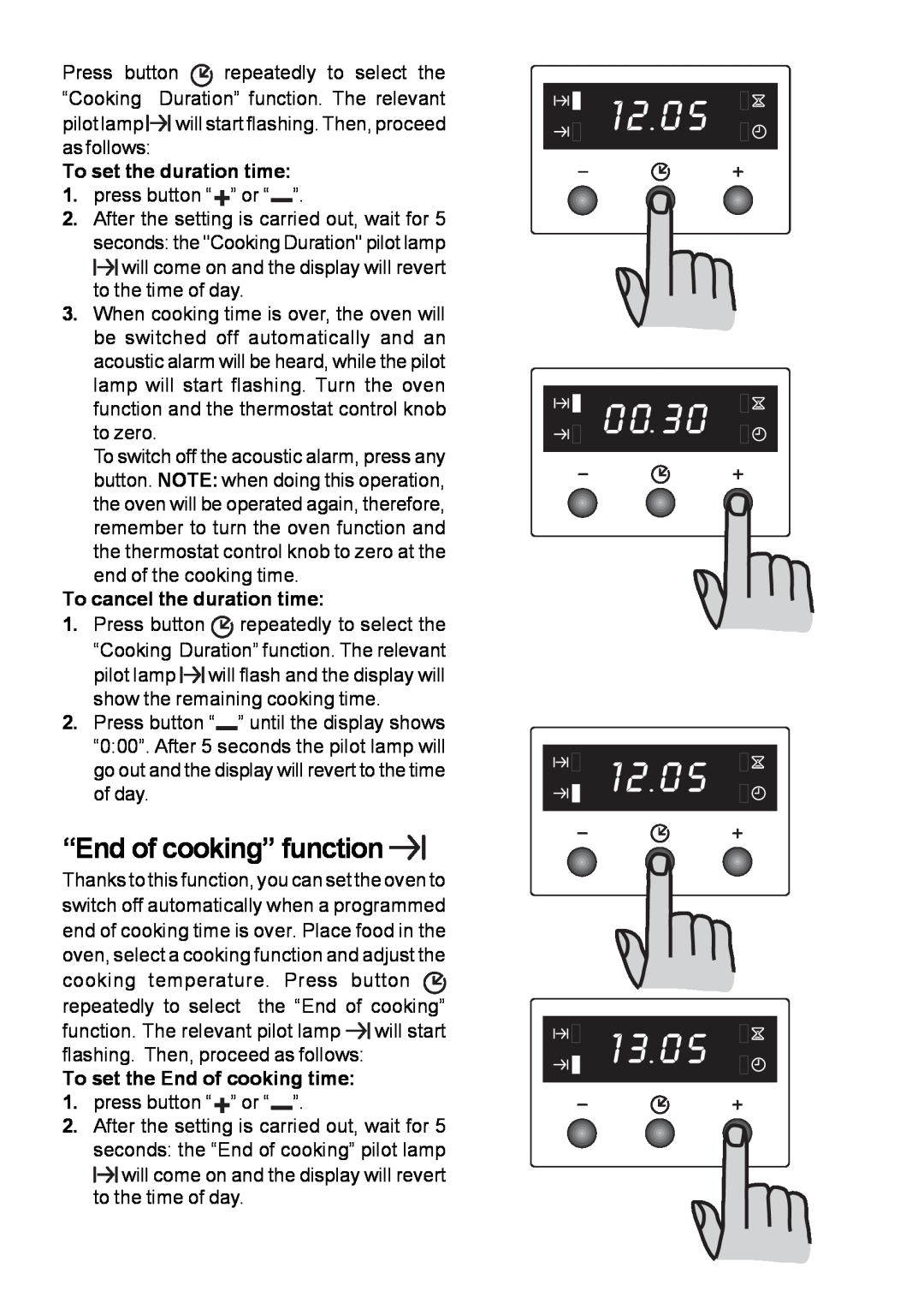 Moffat MSF 615 manual “End of cooking” function, To cancel the duration time, To set the End of cooking time 