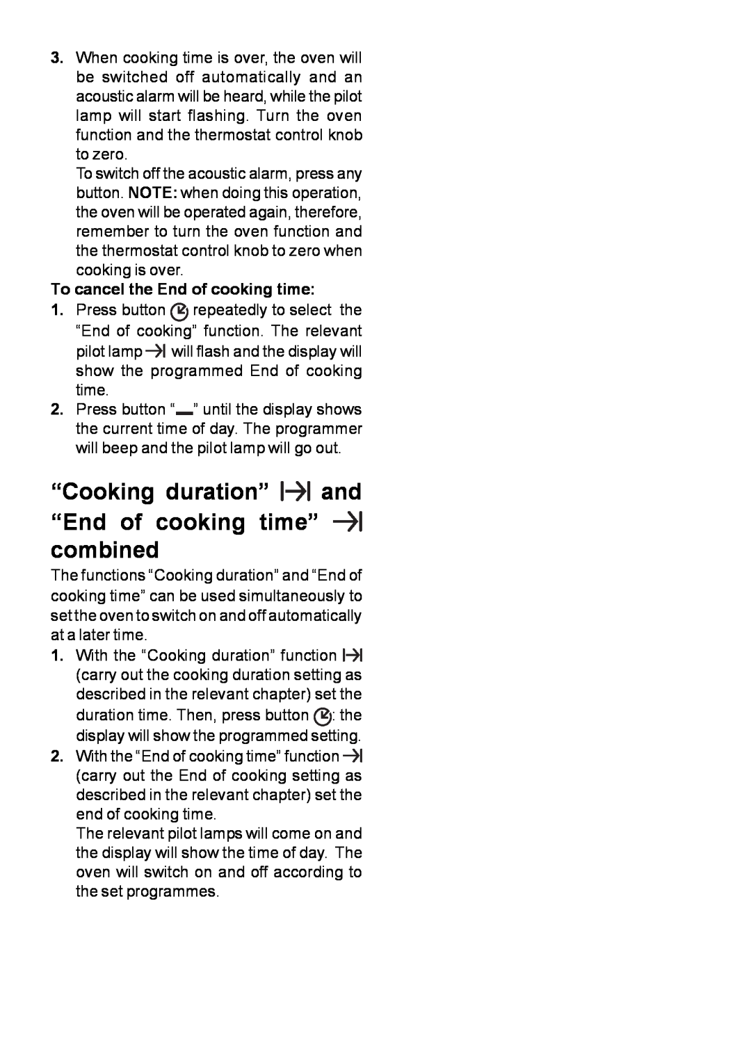 Moffat MSF 615 manual To cancel the End of cooking time 