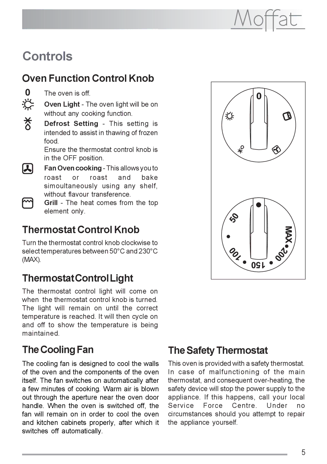 Moffat MSF 616 manual Controls 