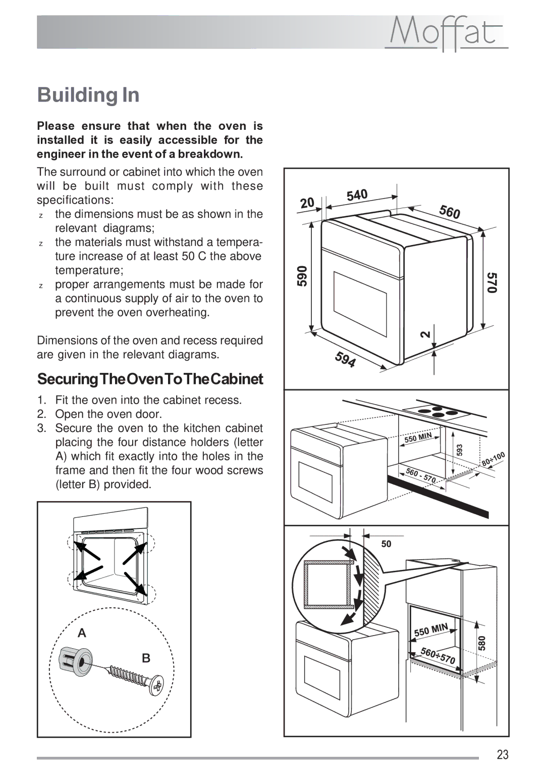 Moffat MSF 620 manual Building, SecuringTheOvenToTheCabinet 