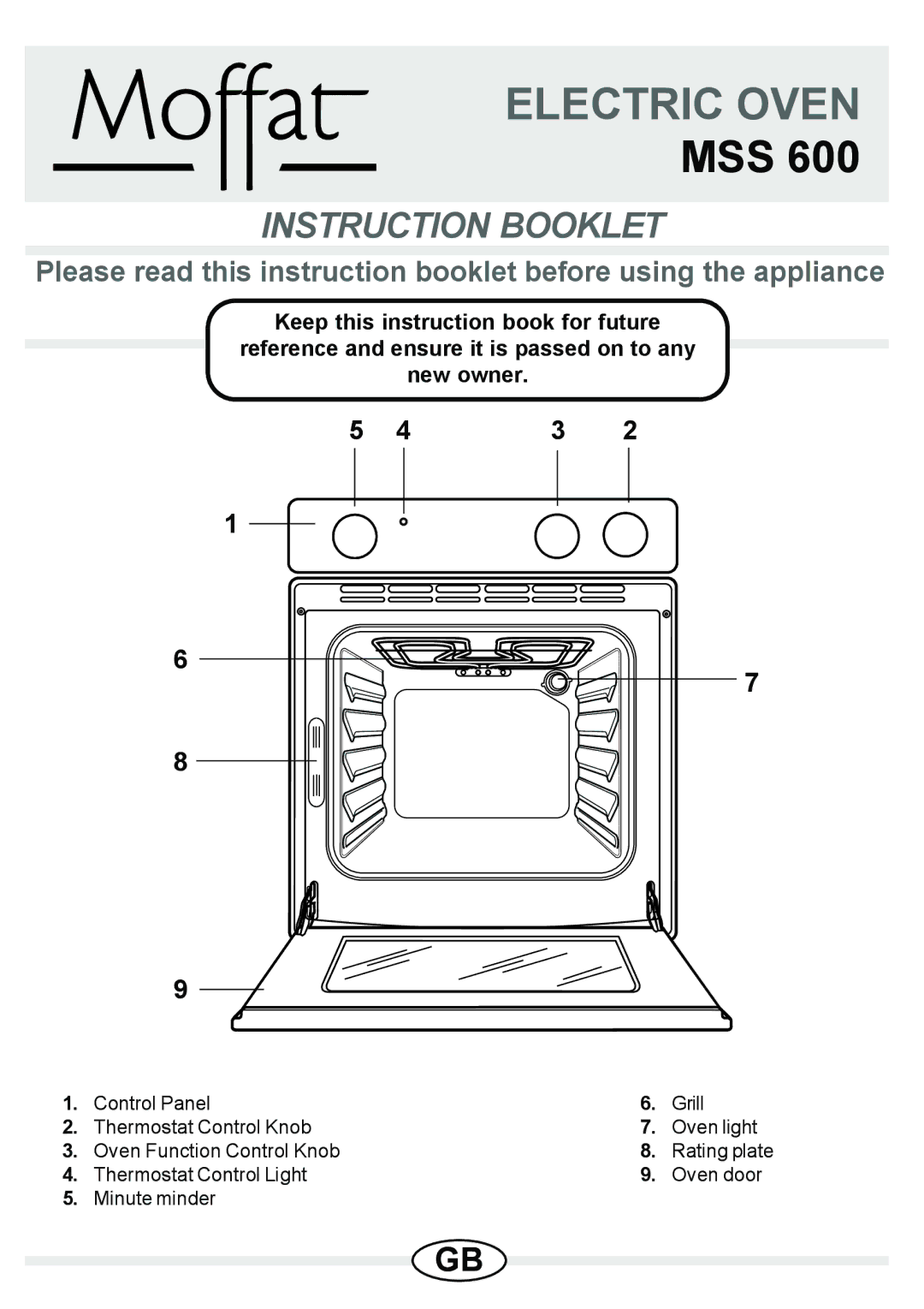 Moffat MSS 600 manual Thermostat Control Light Oven door, Minute minder 