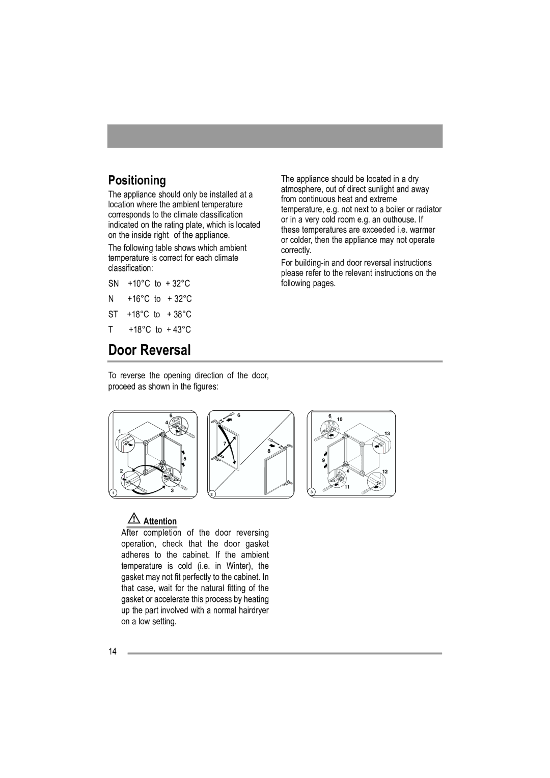 Moffat MUL 514 user manual Door Reversal, Positioning 