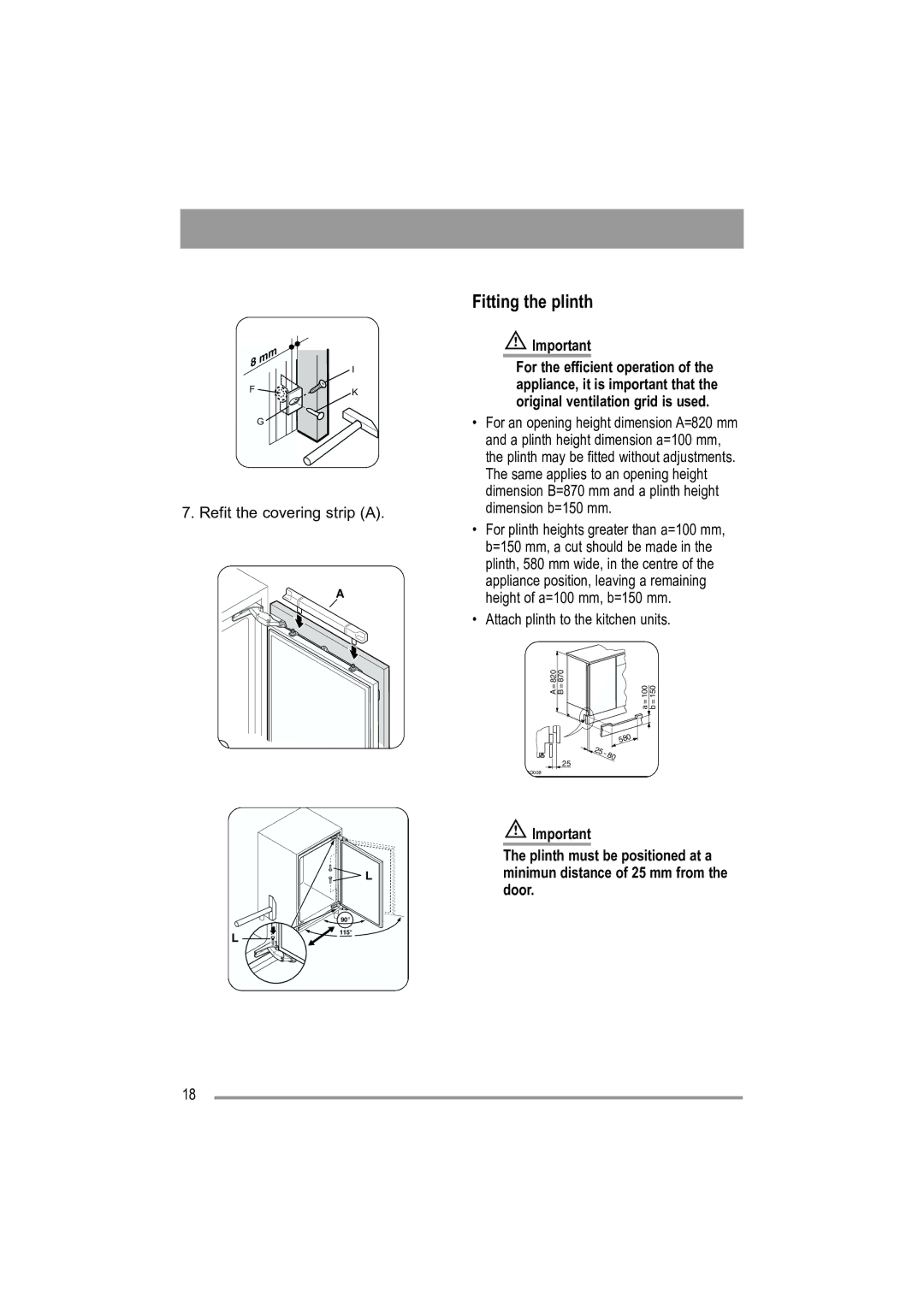 Moffat MUL 514 user manual Fitting the plinth 