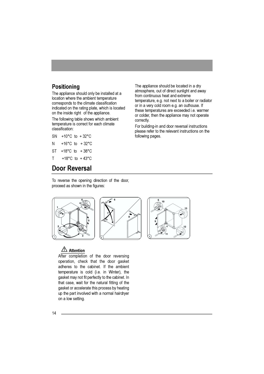 Moffat MUL 514 user manual Door Reversal, Positioning 