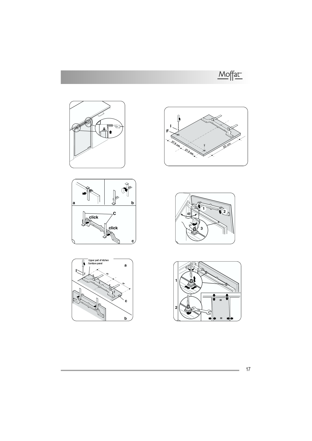 Moffat MUL 514 user manual click, c 2 b, Upper part of kitchen, furniture panel, 27,5 