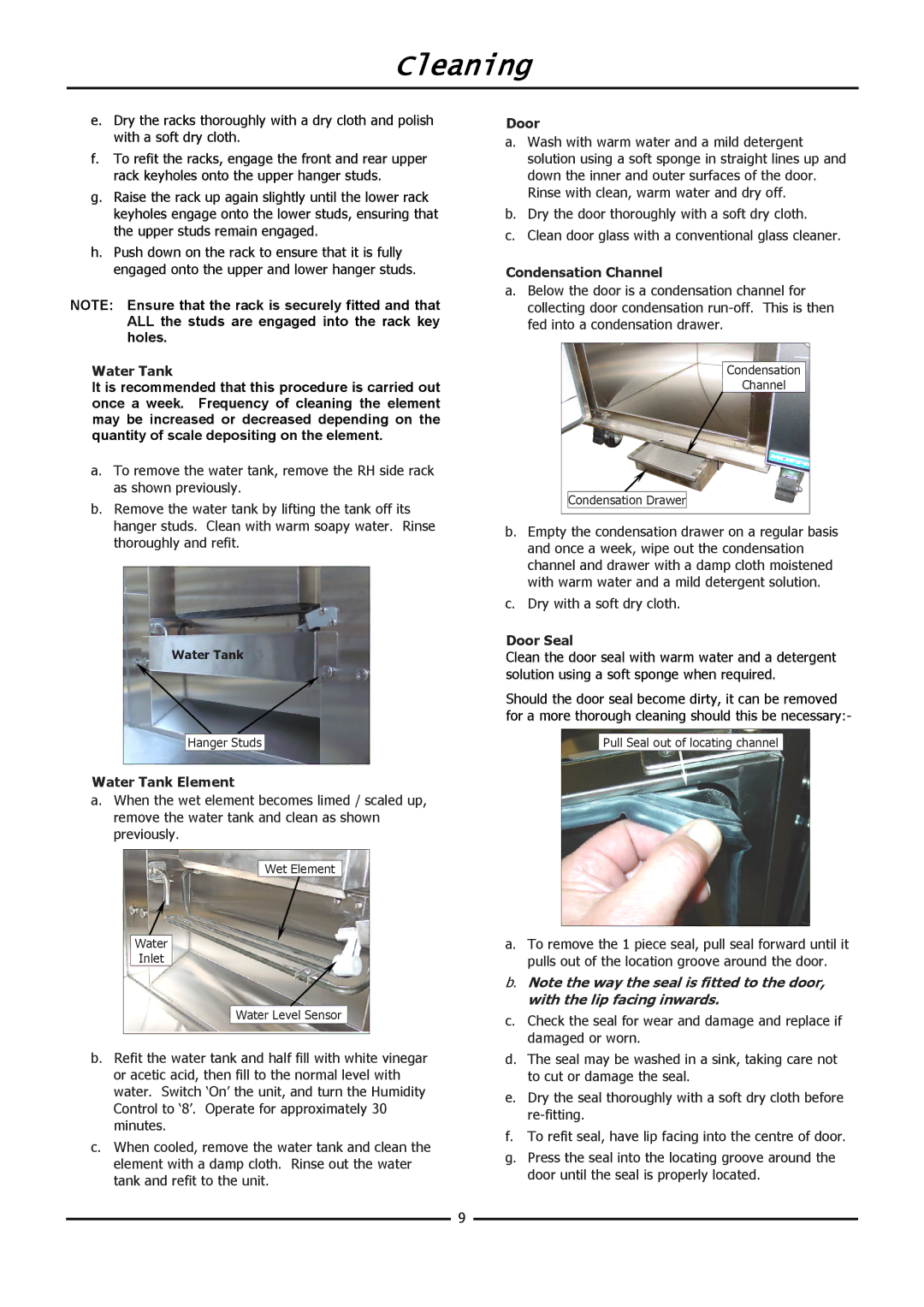 Moffat P12M, P8M operation manual Water Tank Element, Condensation Channel, Door Seal 