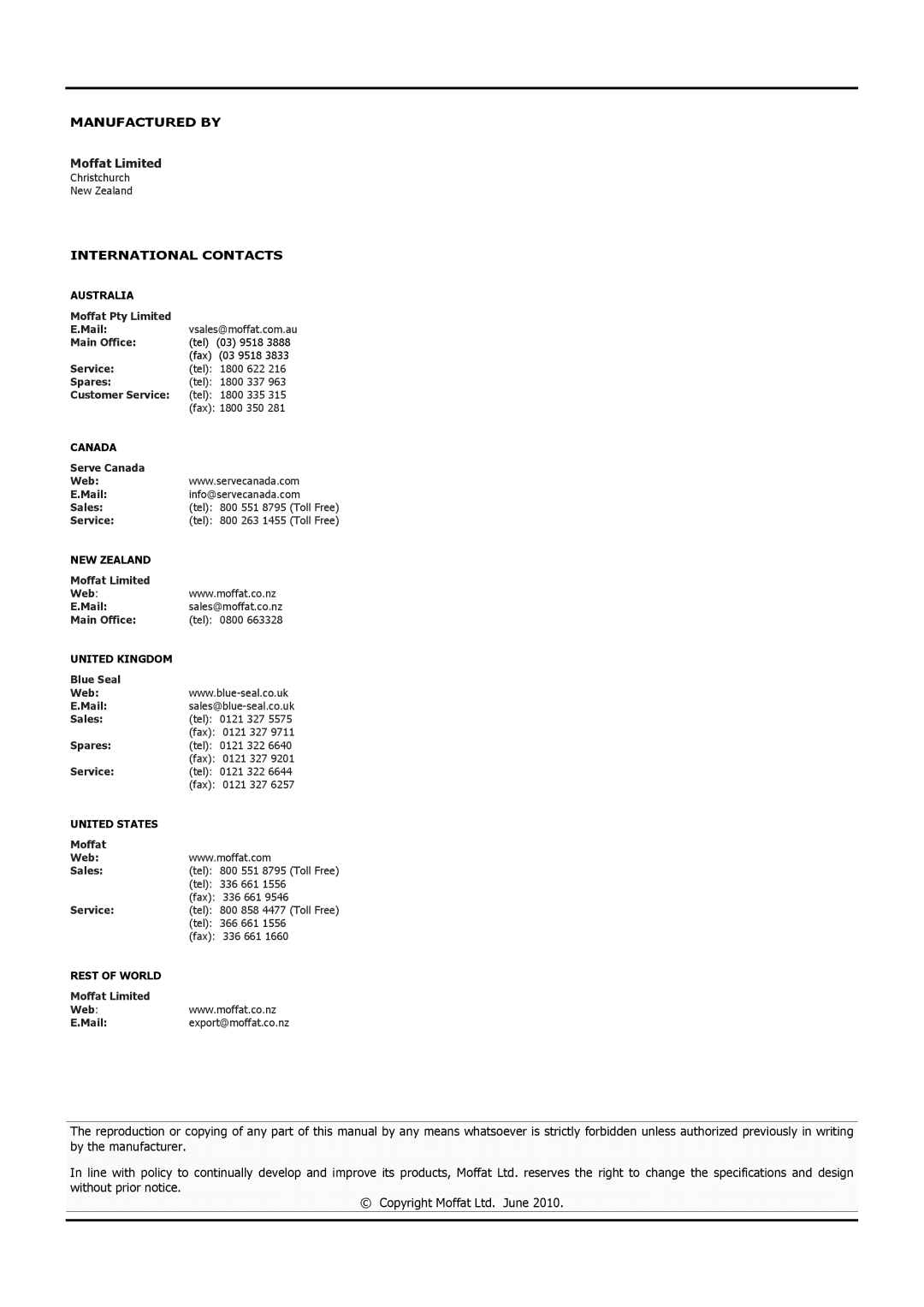 Moffat P8M, P12M operation manual Manufactured by 