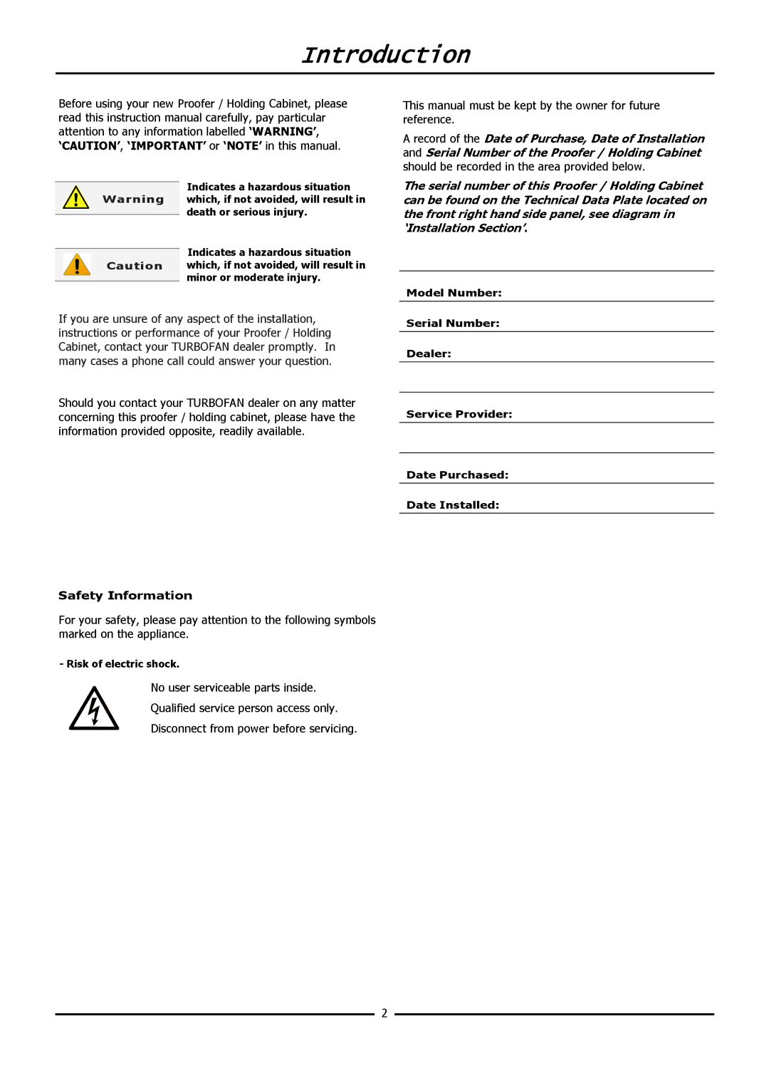 Moffat P8M, P12M operation manual Introduction, Safety Information 